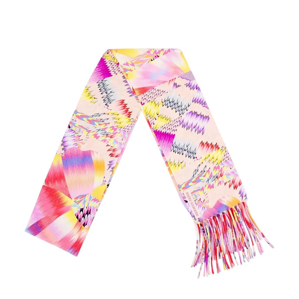 Fine Echarpe Marble All Over Fringed Silk Muffler Scarf Red
