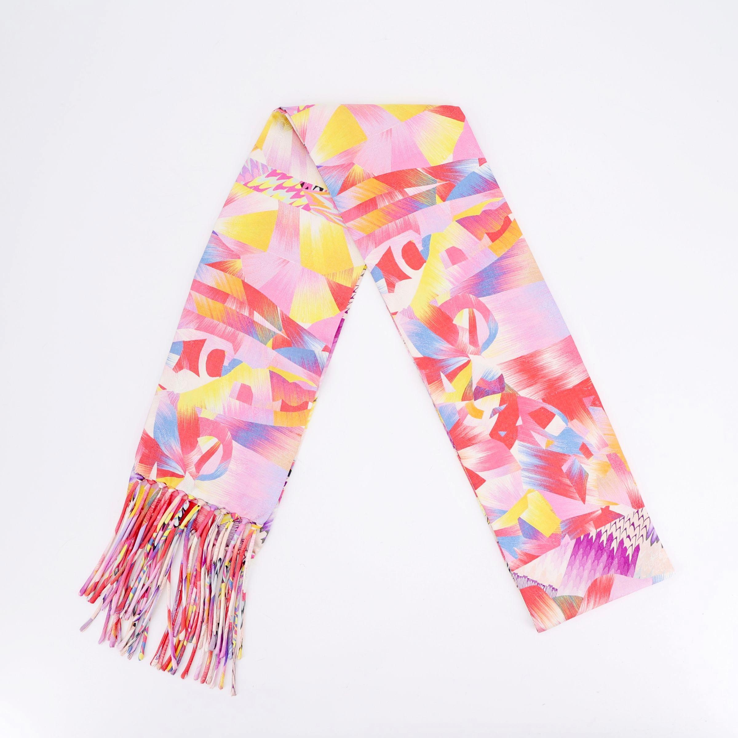 Fine Echarpe Marble All Over Fringed Silk Muffler Scarf Red