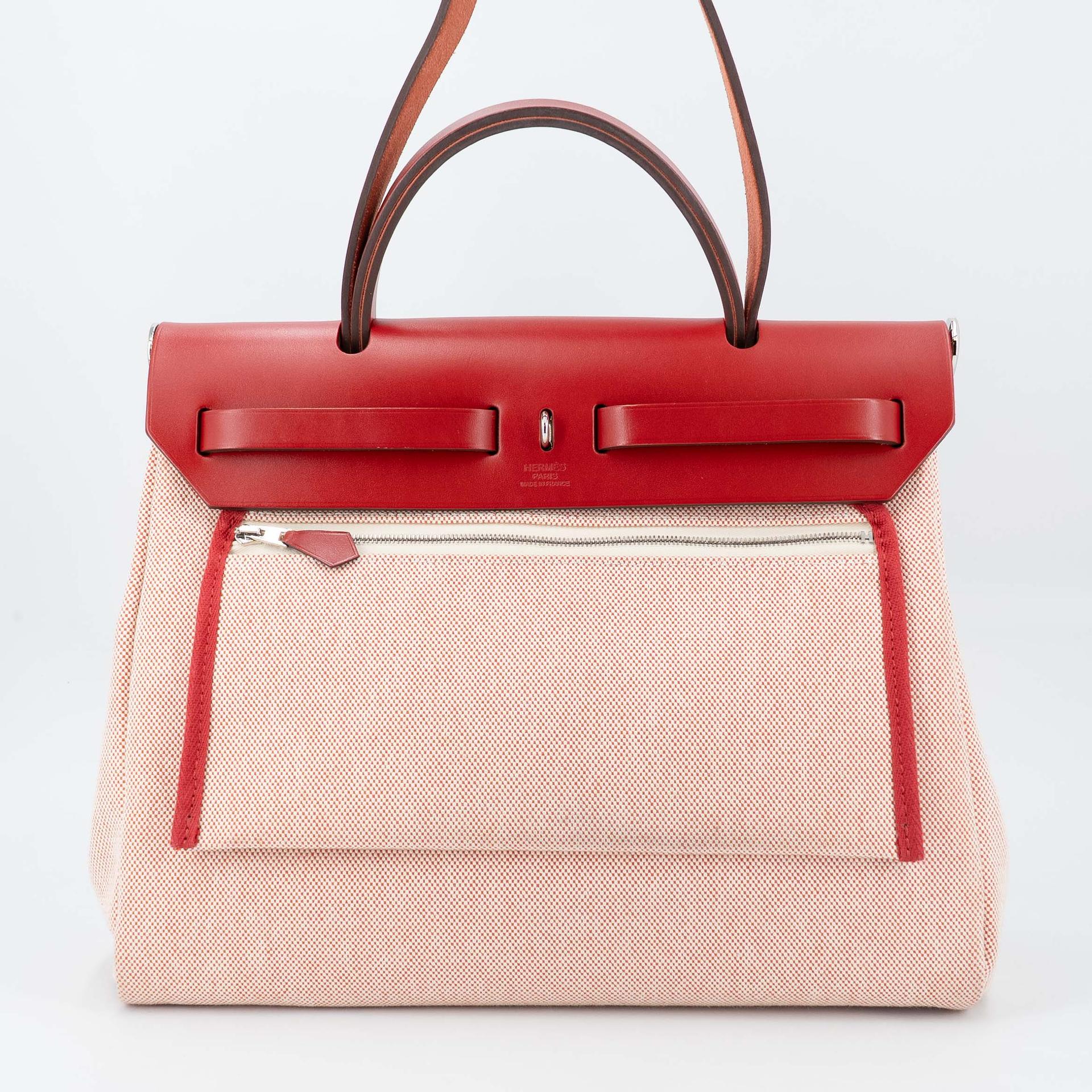 Excellent ( Rank SA ) HERMÈS Limited Edition Herbag Zip 31 PM Pegase Pop Rouge Piment (5X) Vache Hunter Canvas Palladium hardware Z (2021) - 2