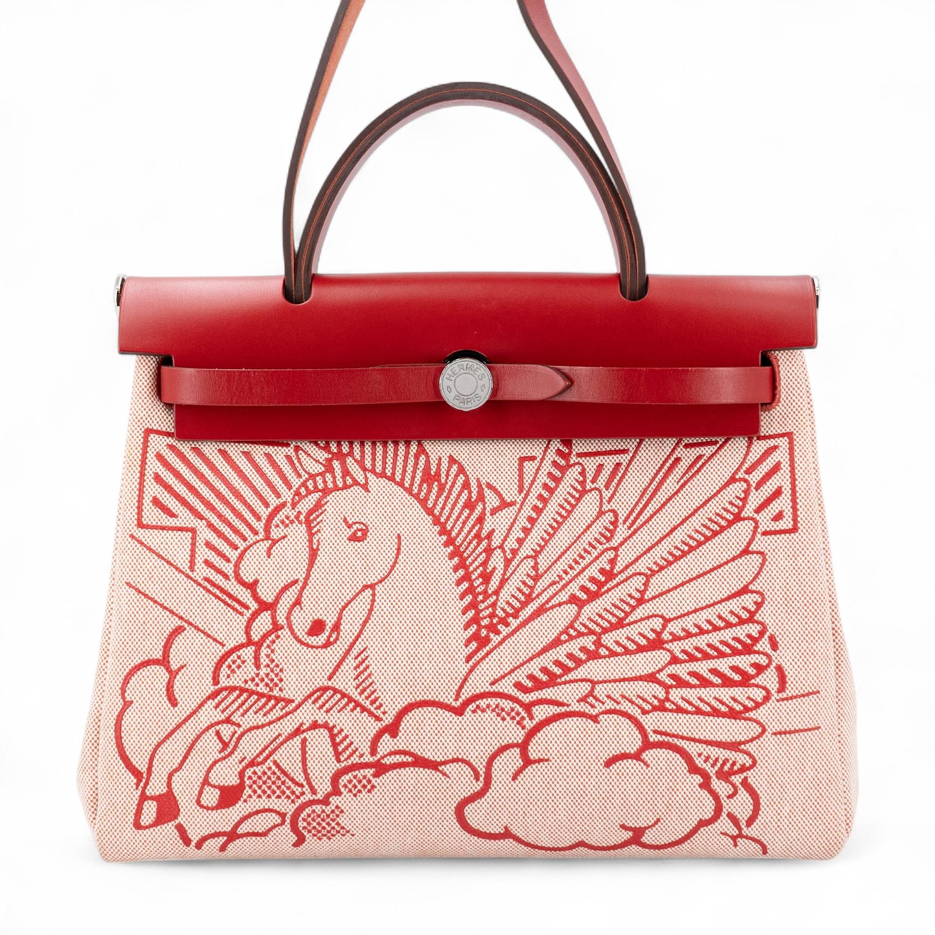 Excellent ( Rank SA ) HERMÈS Limited Edition Herbag Zip 31 PM Pegase Pop Rouge Piment (5X) Vache Hunter Canvas Palladium hardware Z (2021) - 1