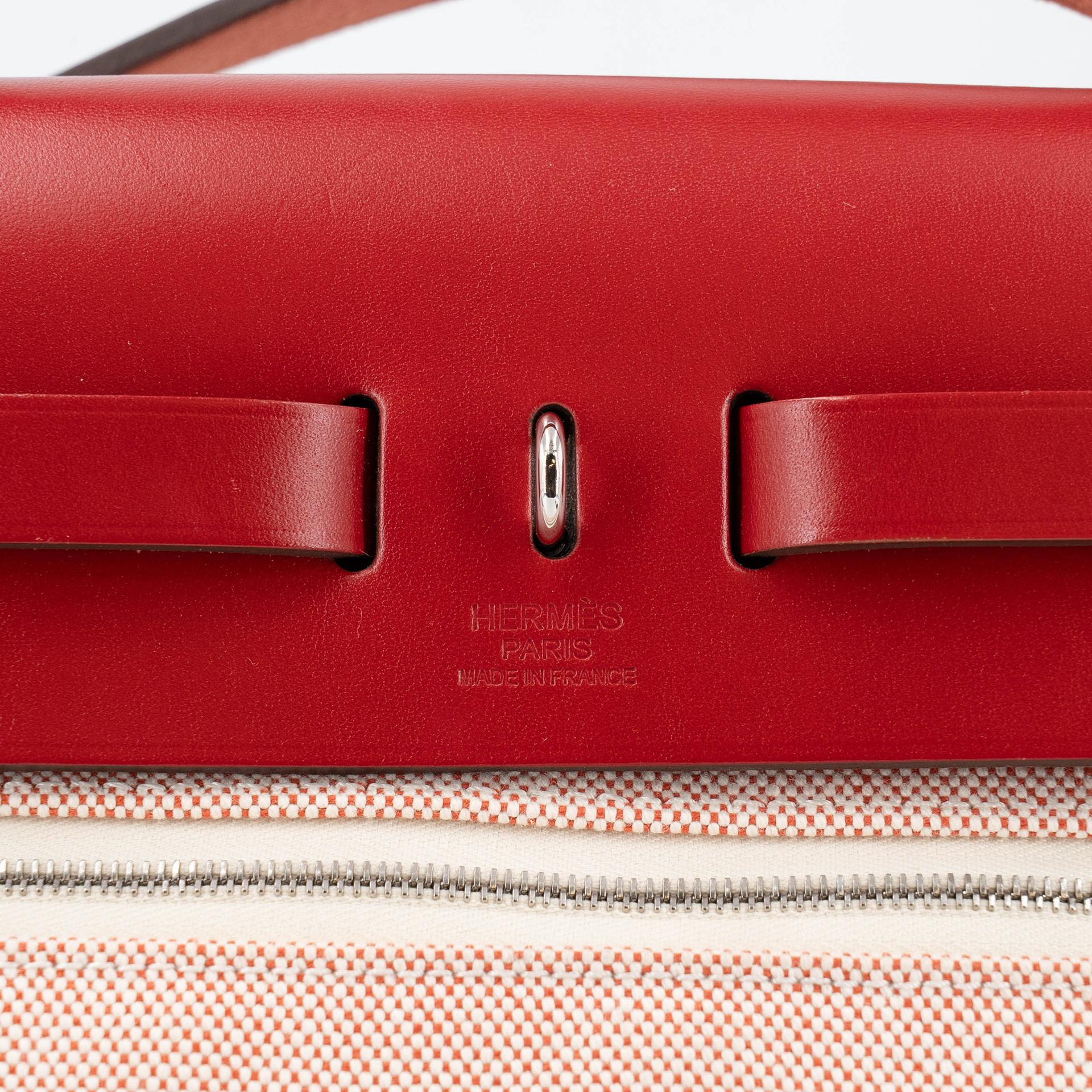 Excellent ( Rank SA ) HERMÈS Limited Edition Herbag Zip 31 PM Pegase Pop Rouge Piment (5X) Vache Hunter Canvas Palladium hardware Z (2021) - 14
