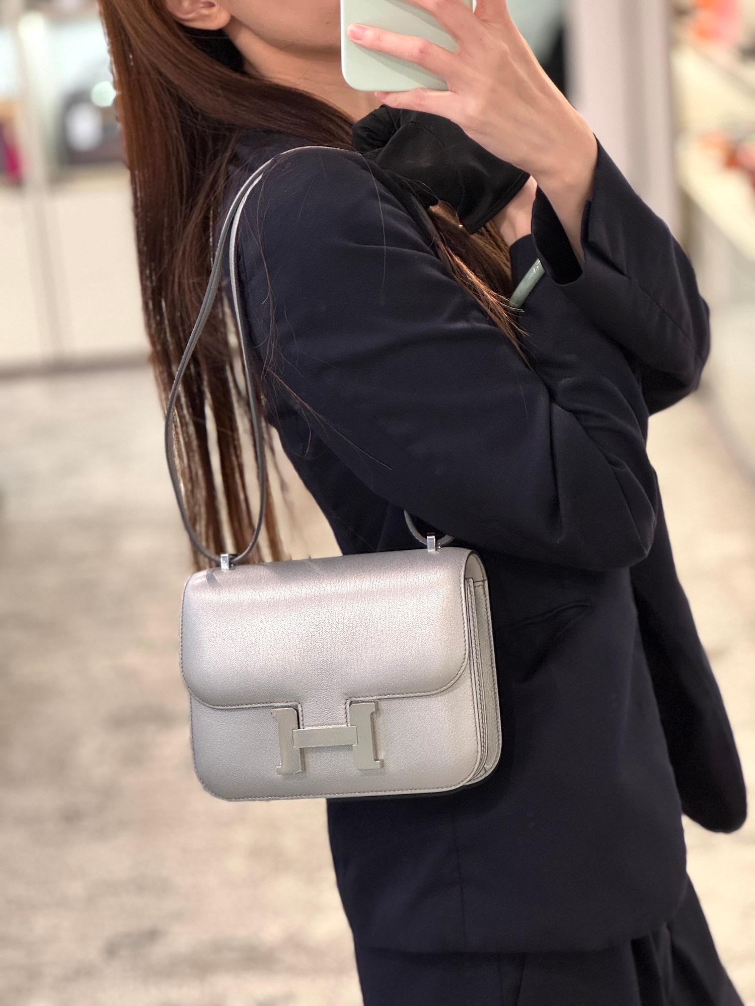 全新 HERMÈS 愛馬仕 Constance 康康 Mini 19 05 銀色 Argent Chevre山羊皮 銀扣 K刻 2025年 - 3