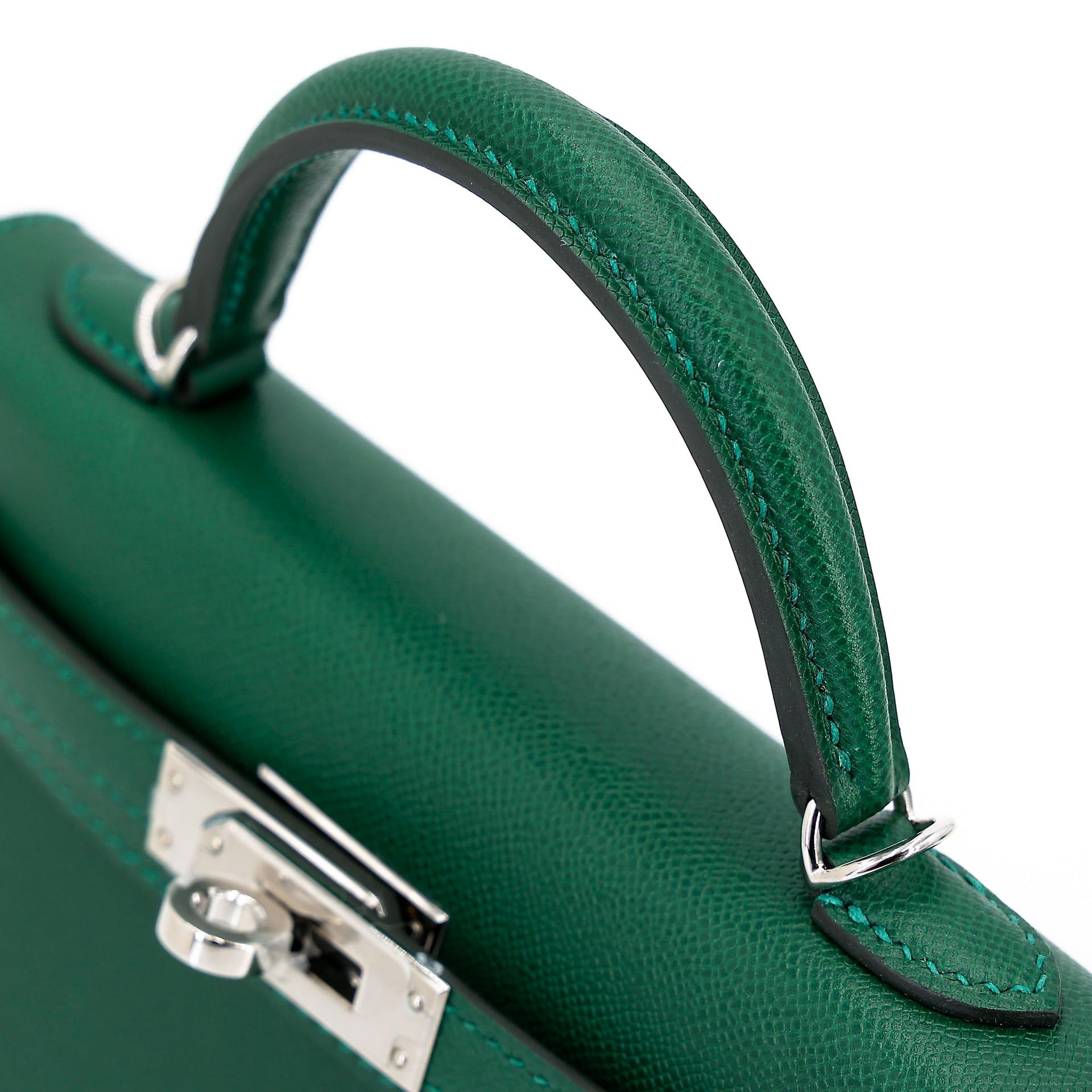 全新 HERMÈS 爱马仕 Mini Kelly 二代 65 Vert Moyen 宝石绿 Madame皮 银扣 W刻 2024年 - 5