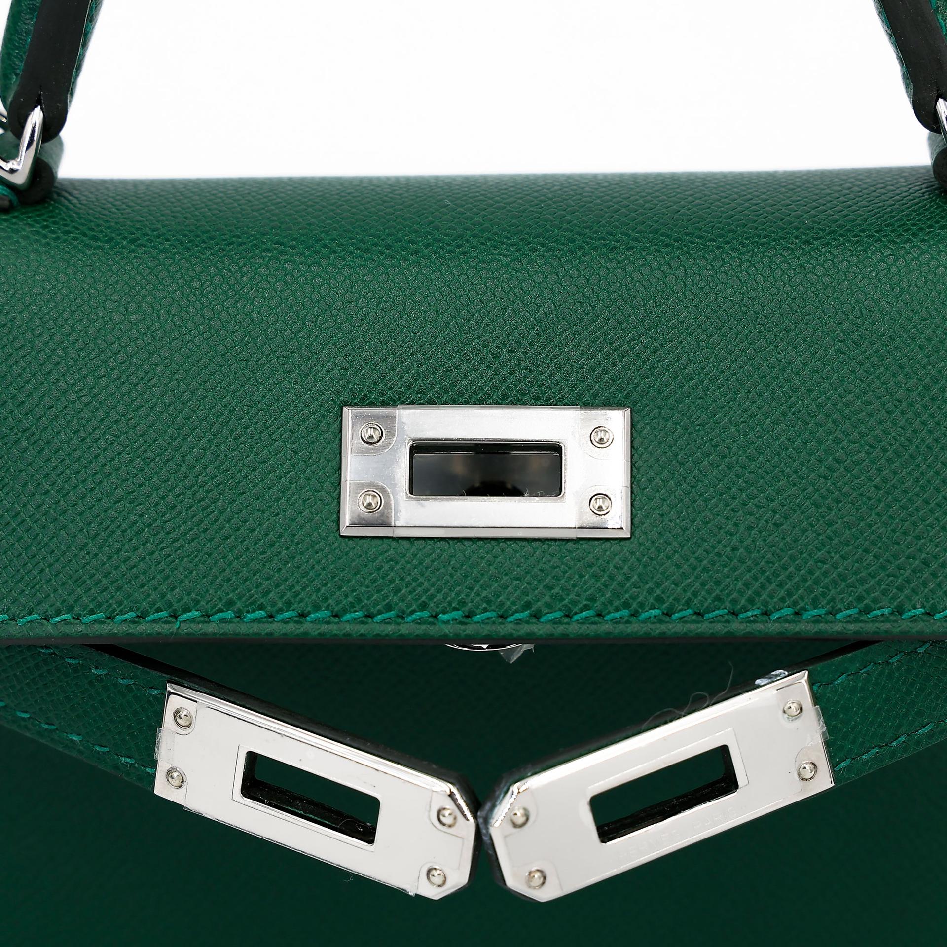 全新 HERMÈS 爱马仕 Mini Kelly 二代 65 Vert Moyen 宝石绿 Madame皮 银扣 W刻 2024年 - 11