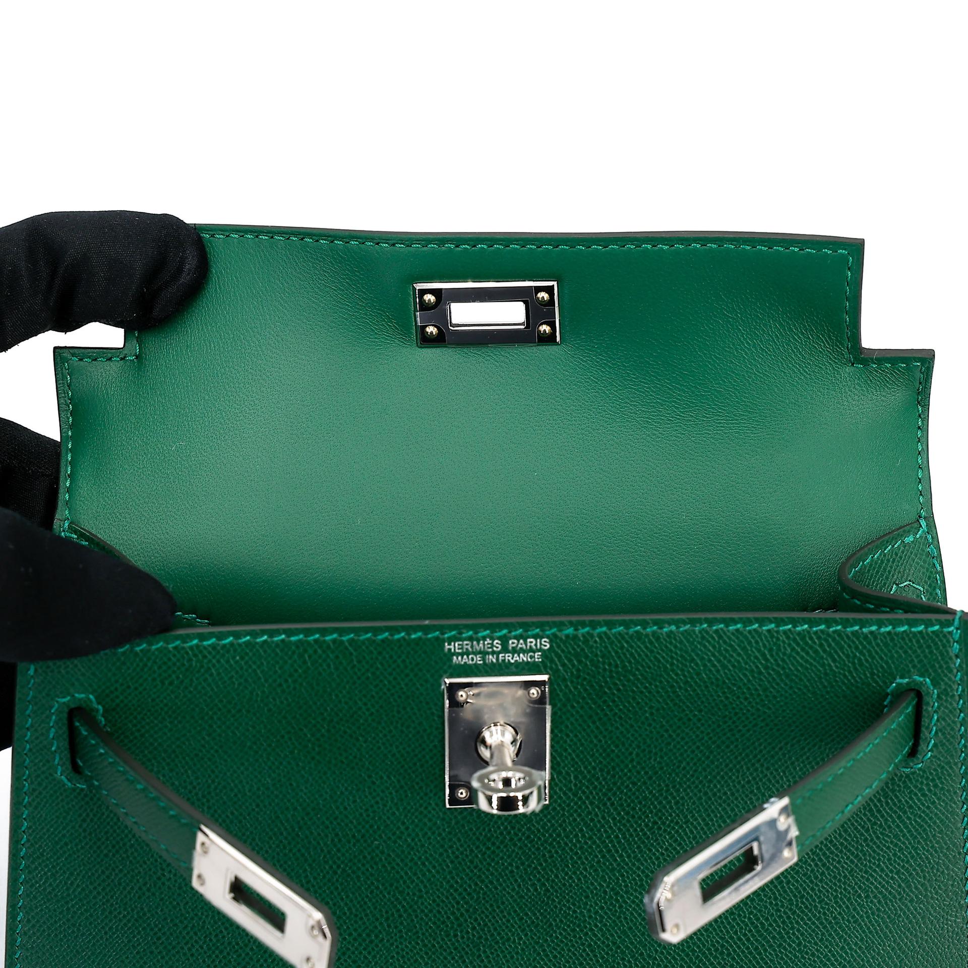 全新 HERMÈS 爱马仕 Mini Kelly 二代 65 Vert Moyen 宝石绿 Madame皮 银扣 W刻 2024年 - 13
