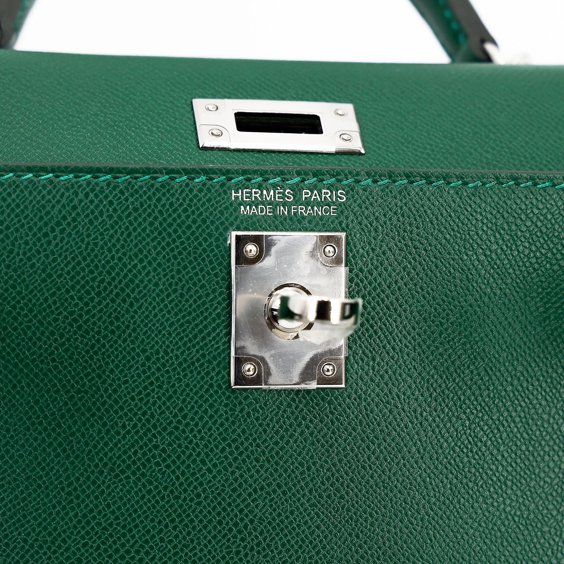 全新 HERMÈS 爱马仕 Mini Kelly 二代 65 Vert Moyen 宝石绿 Madame皮 银扣 W刻 2024年 - 14
