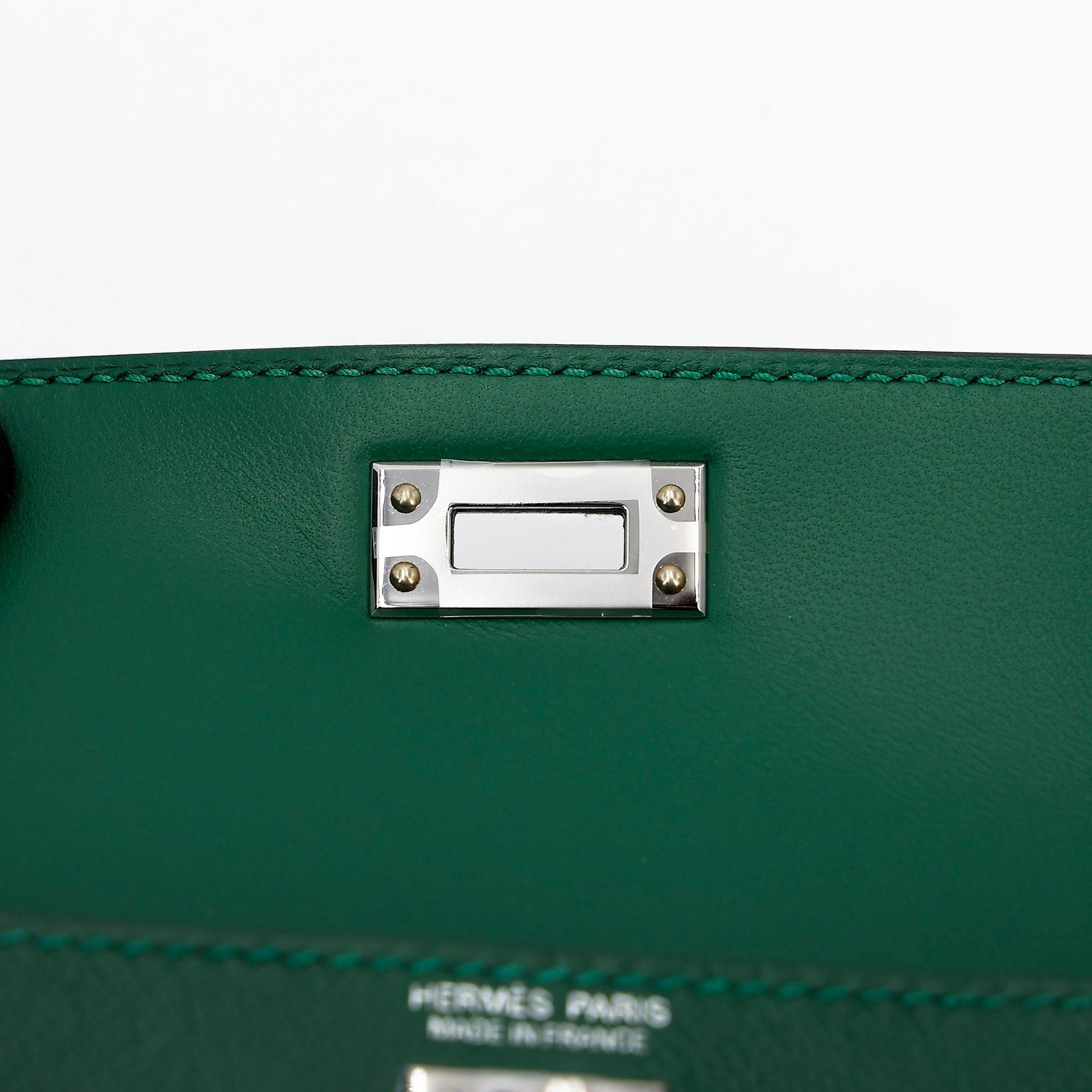 全新 HERMÈS 爱马仕 Mini Kelly 二代 65 Vert Moyen 宝石绿 Madame皮 银扣 W刻 2024年 - 12