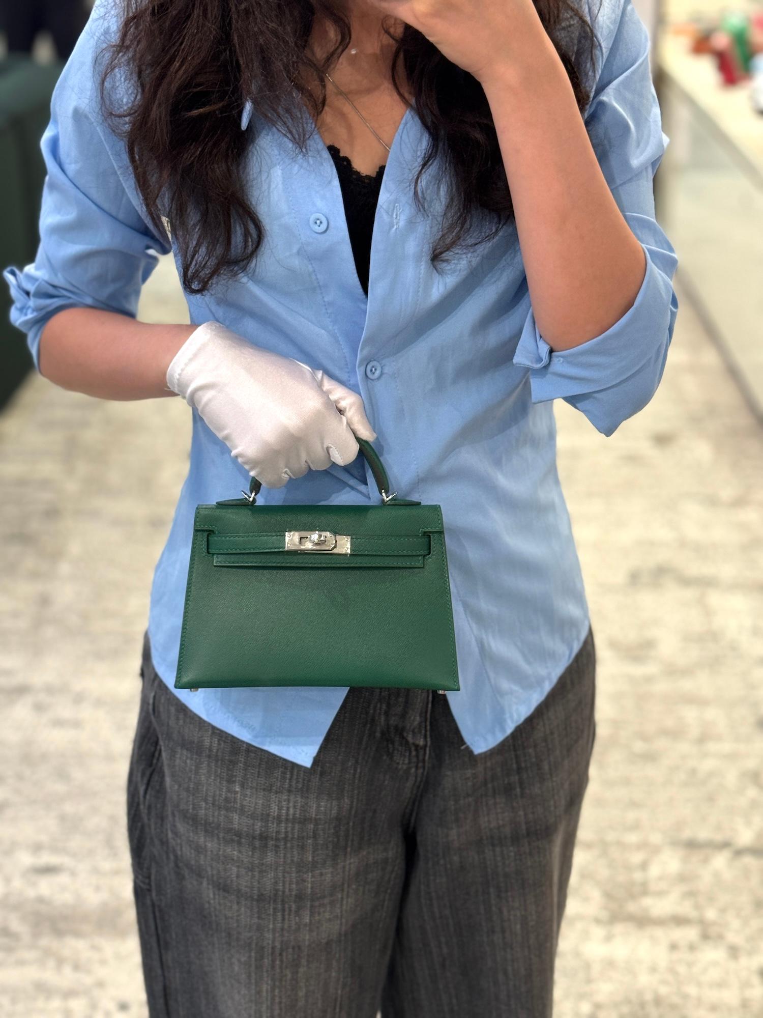 全新 HERMÈS 爱马仕 Mini Kelly 二代 65 Vert Moyen 宝石绿 Madame皮 银扣 W刻 2024年 - 3