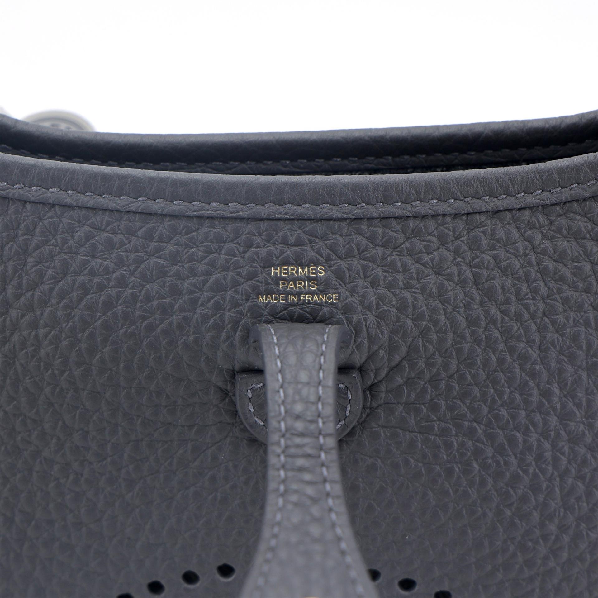 全新 HERMÈS 愛馬仕 Mini Evelyne 16 Amazone 112cm 85 石板灰 Ardoise Clemence小牛皮 香檳金扣 W刻 2024年 - 10