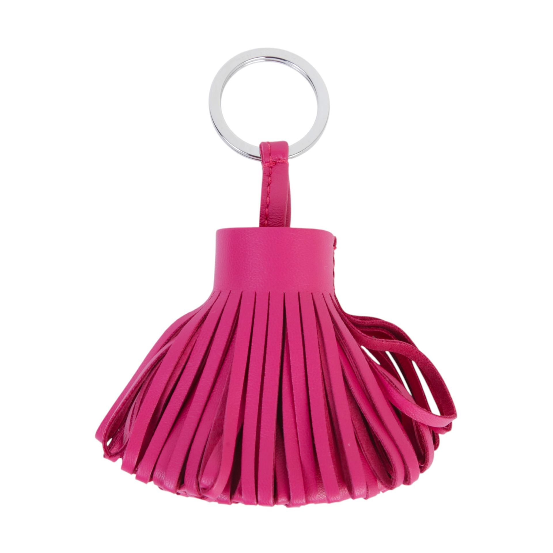 Unused ( Rank NS )  HERMÈS  Carmen key ring Fuchsia (5J) Agneau Palladium hardware - 1