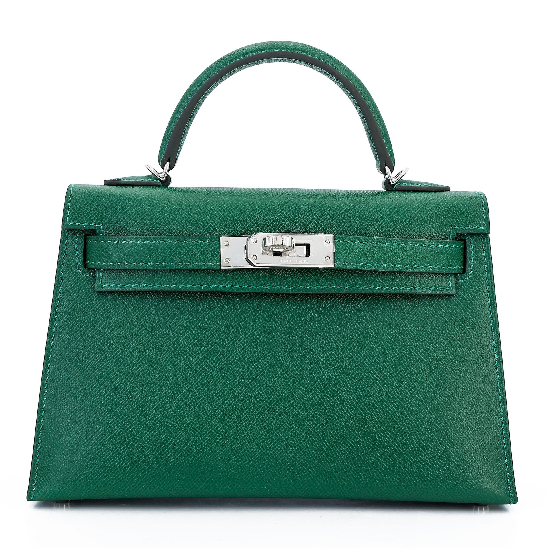 全新 HERMÈS 爱马仕 Mini Kelly 二代 65 Vert Moyen 宝石绿 Madame皮 银扣 W刻 2024年 - 1