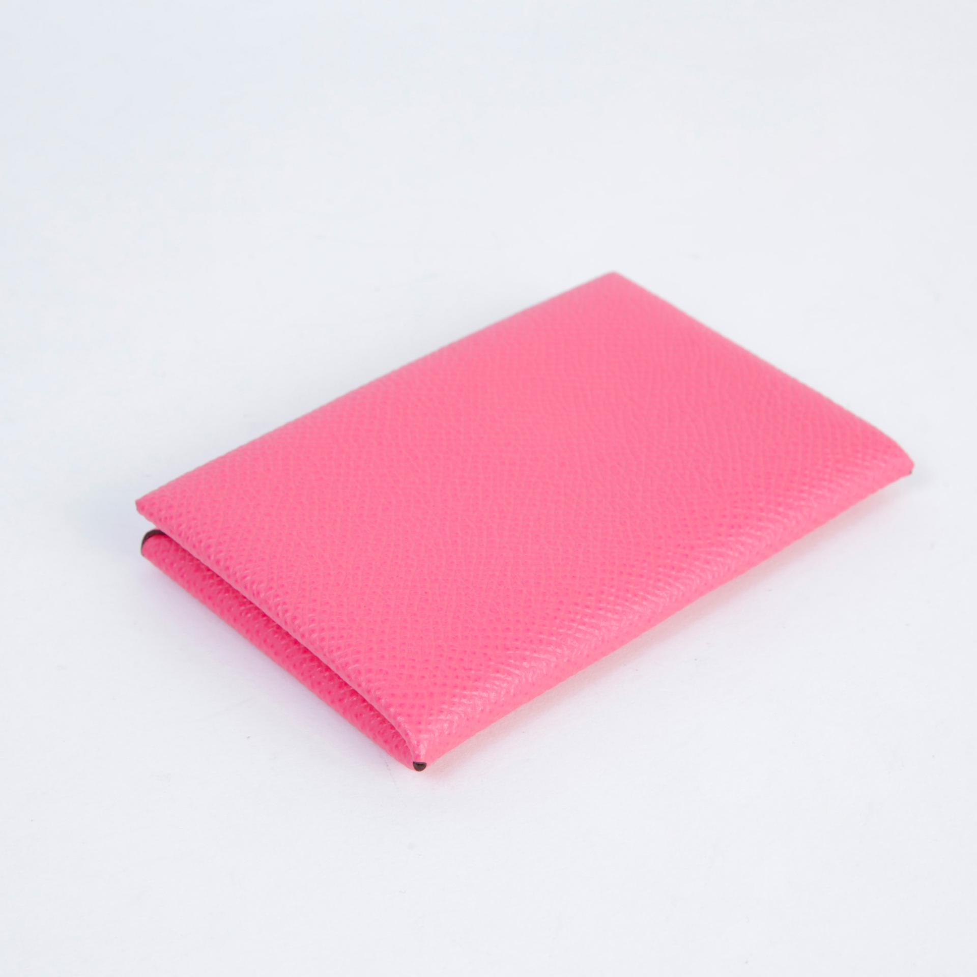 Excellent ( Rank SA )  HERMÈS  Calvi card holder Rose Azalee (8W) Epsom Palladium hardware T (2015) - 5