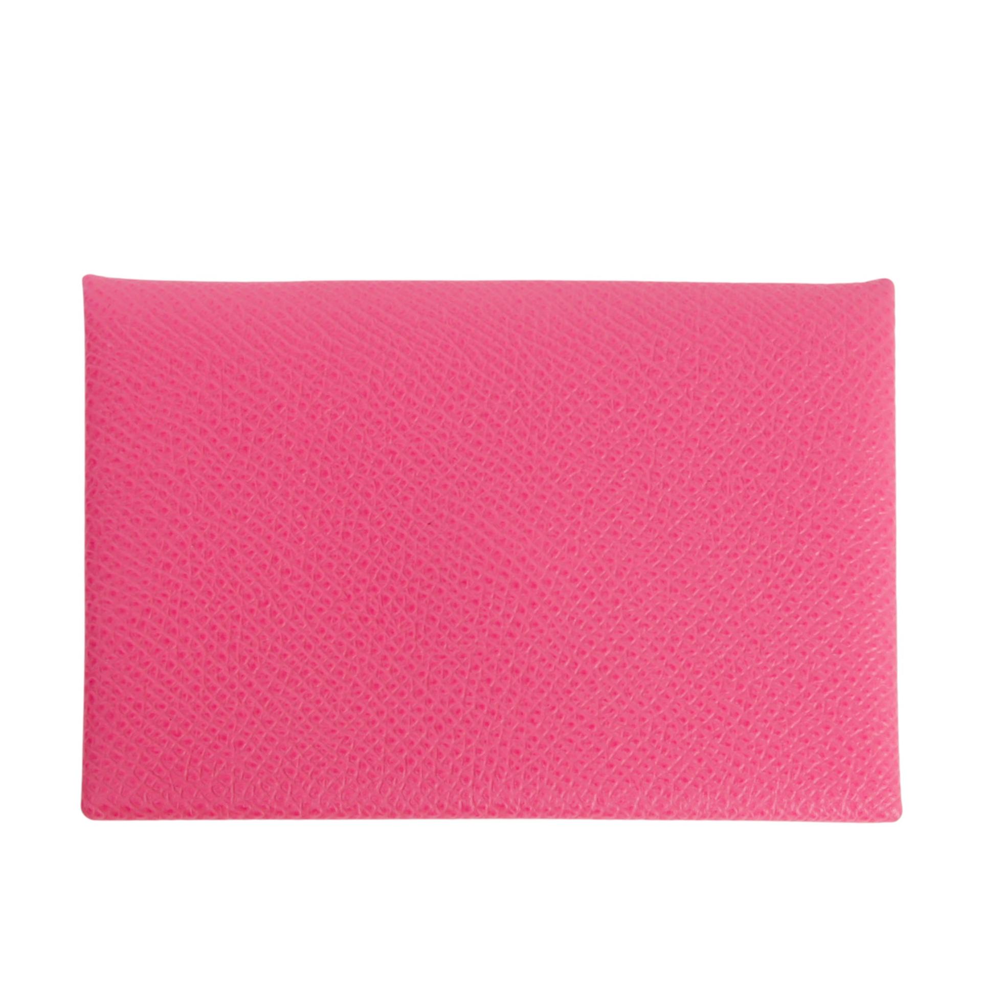Excellent ( Rank SA )  HERMÈS  Calvi card holder Rose Azalee (8W) Epsom Palladium hardware T (2015) - 1