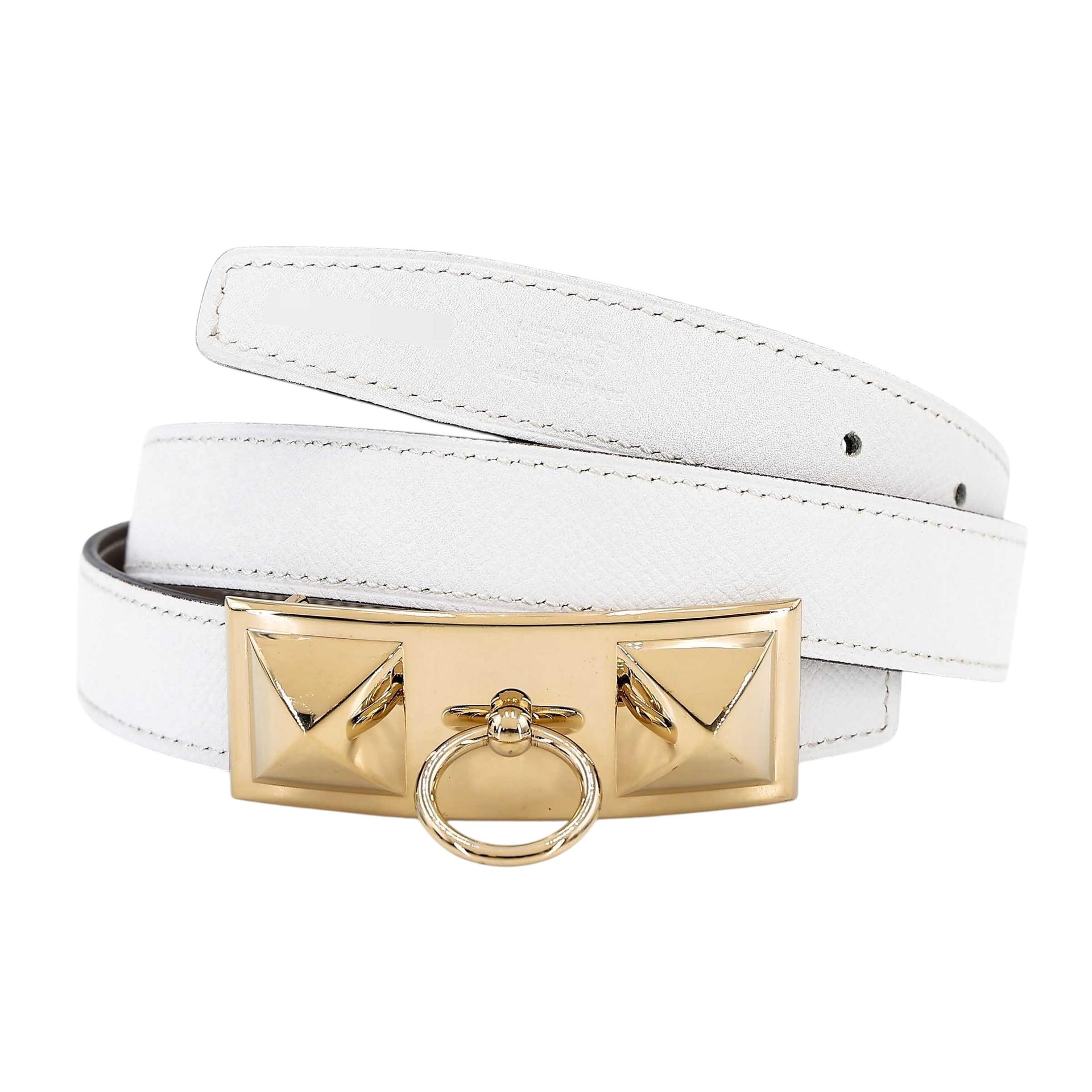 Very Good ( Rank A) HERMÈS Collier de Chien Belt 80cm White (01) Etoupe (18) Epsom Swift Permabrass hardware Square O (2011) - 1