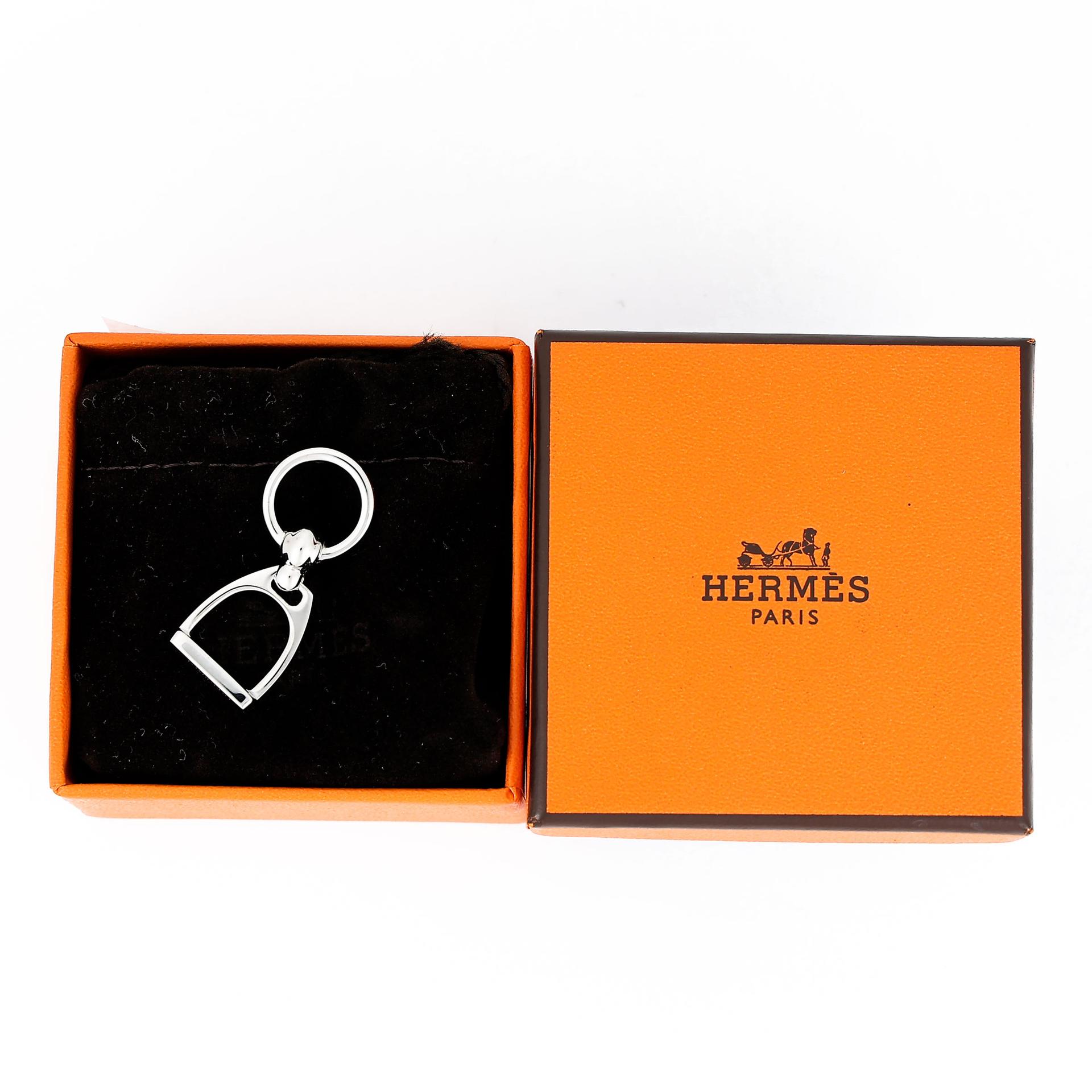 Excellent ( Rank SA ) HERMÈS Charms Etrier twilly Scarf Ring Silver Palladium hardware - 3