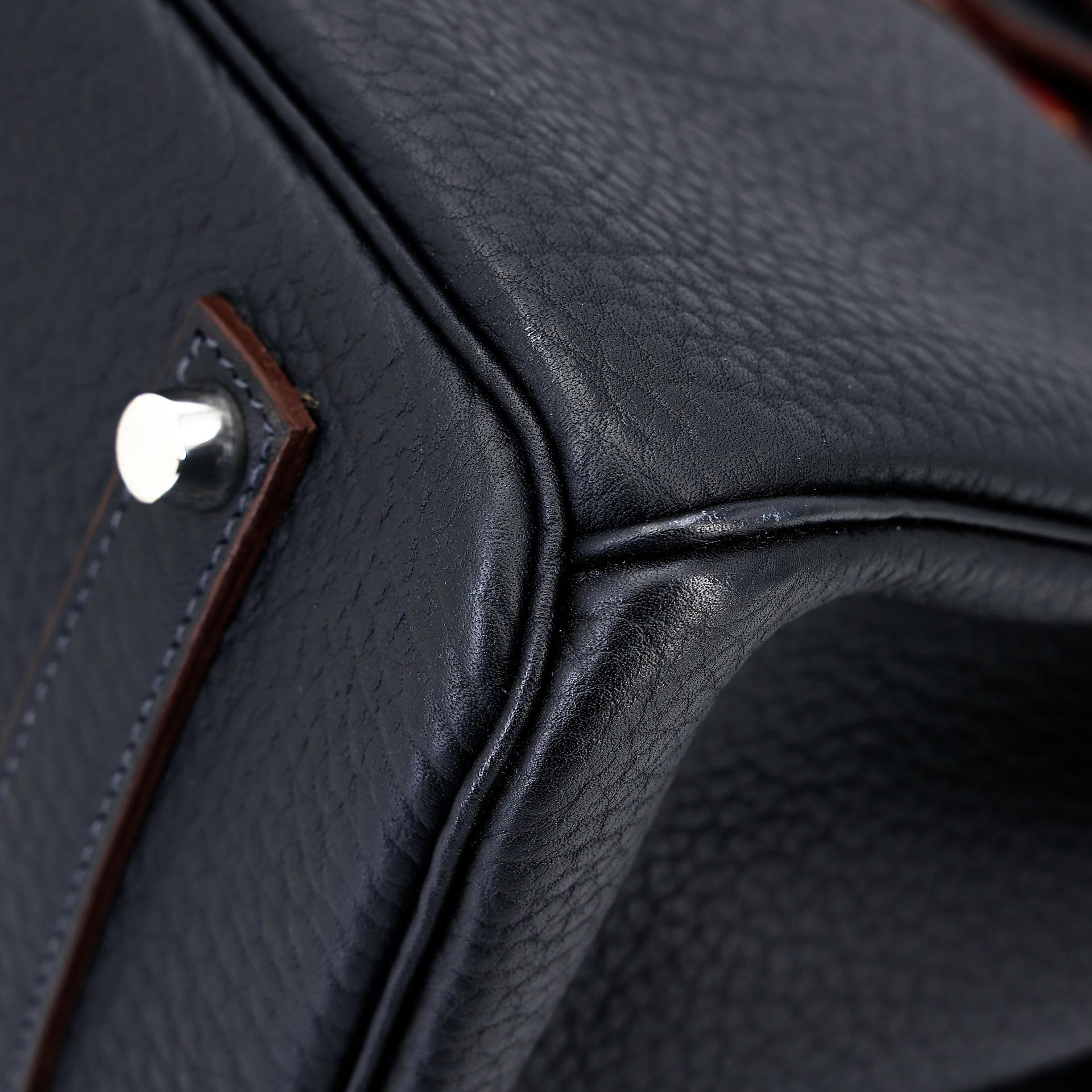 Excellent ( Rank SA ) HERMÈS Limited Edition Birkin 35 Club Bleu Indigo (76) Rouge H (55) Fjord Barenia Palladium hardware Square Q (2013) - 10