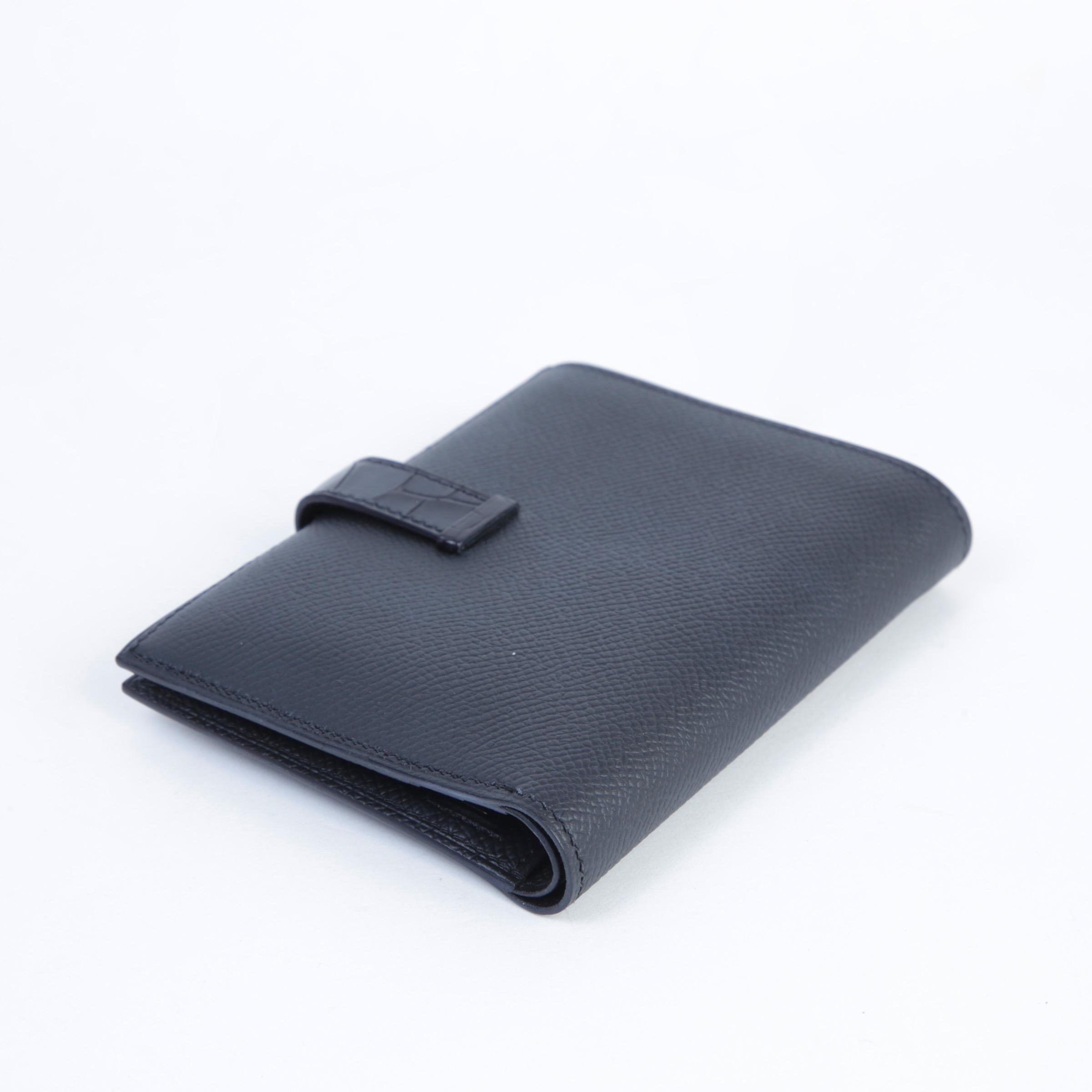 Very Good ( Rank A)  HERMÈS  Bearn Compact wallet Noir (89) Epsom Alligator Black hardware Z (2021) - 5