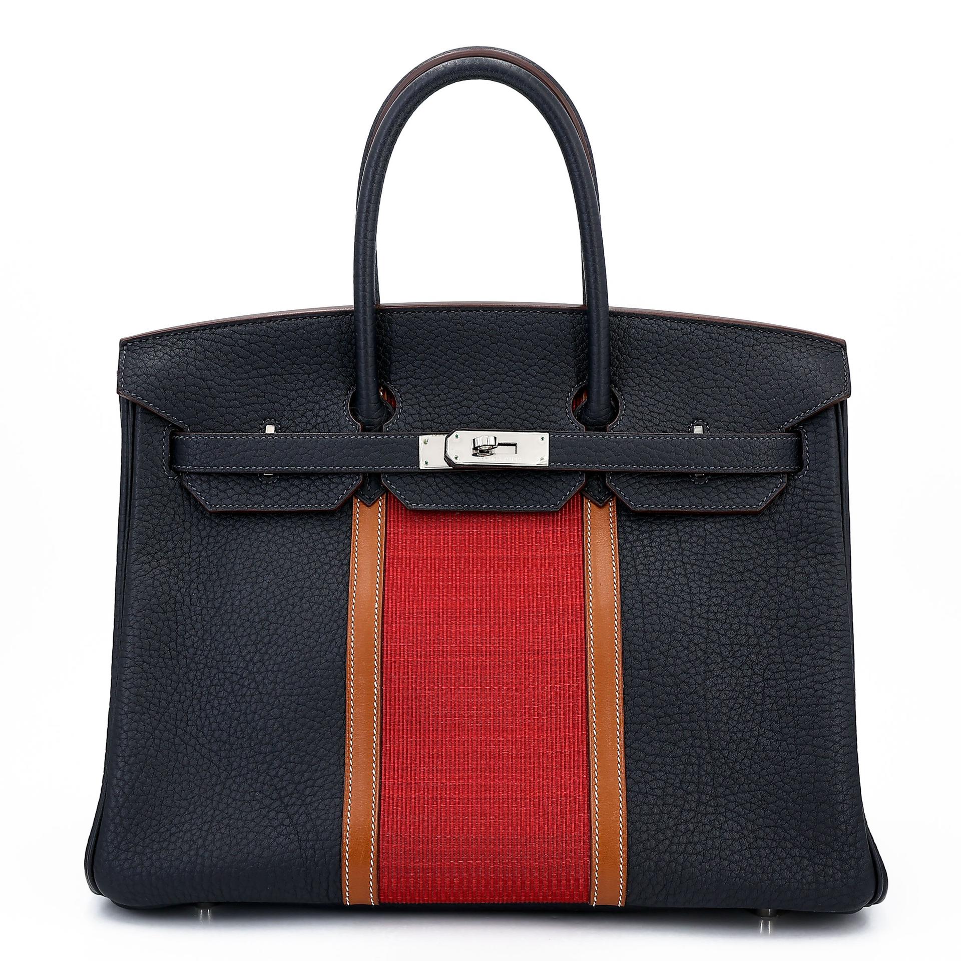 Excellent ( Rank SA ) HERMÈS Limited Edition Birkin 35 Club Bleu Indigo (76) Rouge H (55) Fjord Barenia Palladium hardware Square Q (2013) - 1