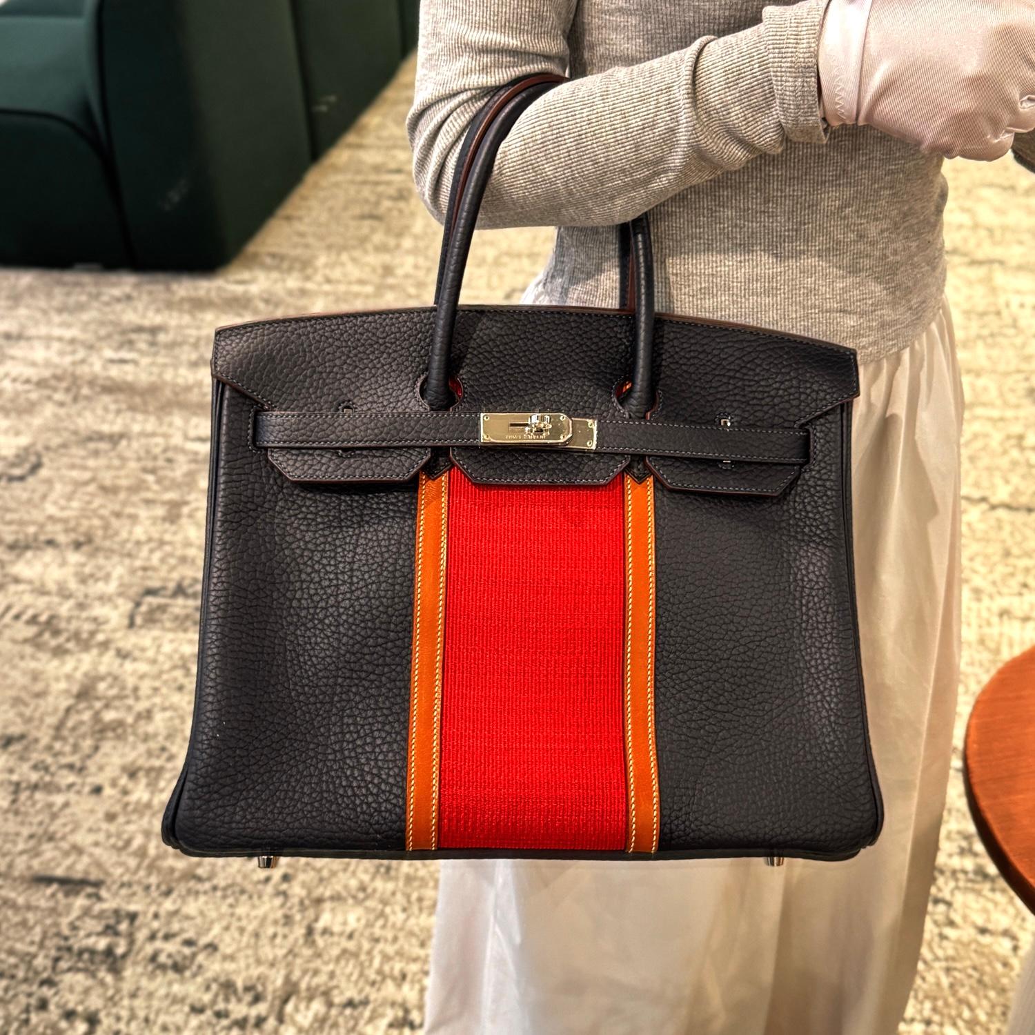Excellent ( Rank SA ) HERMÈS Limited Edition Birkin 35 Club Bleu Indigo (76) Rouge H (55) Fjord Barenia Palladium hardware Square Q (2013) - 4