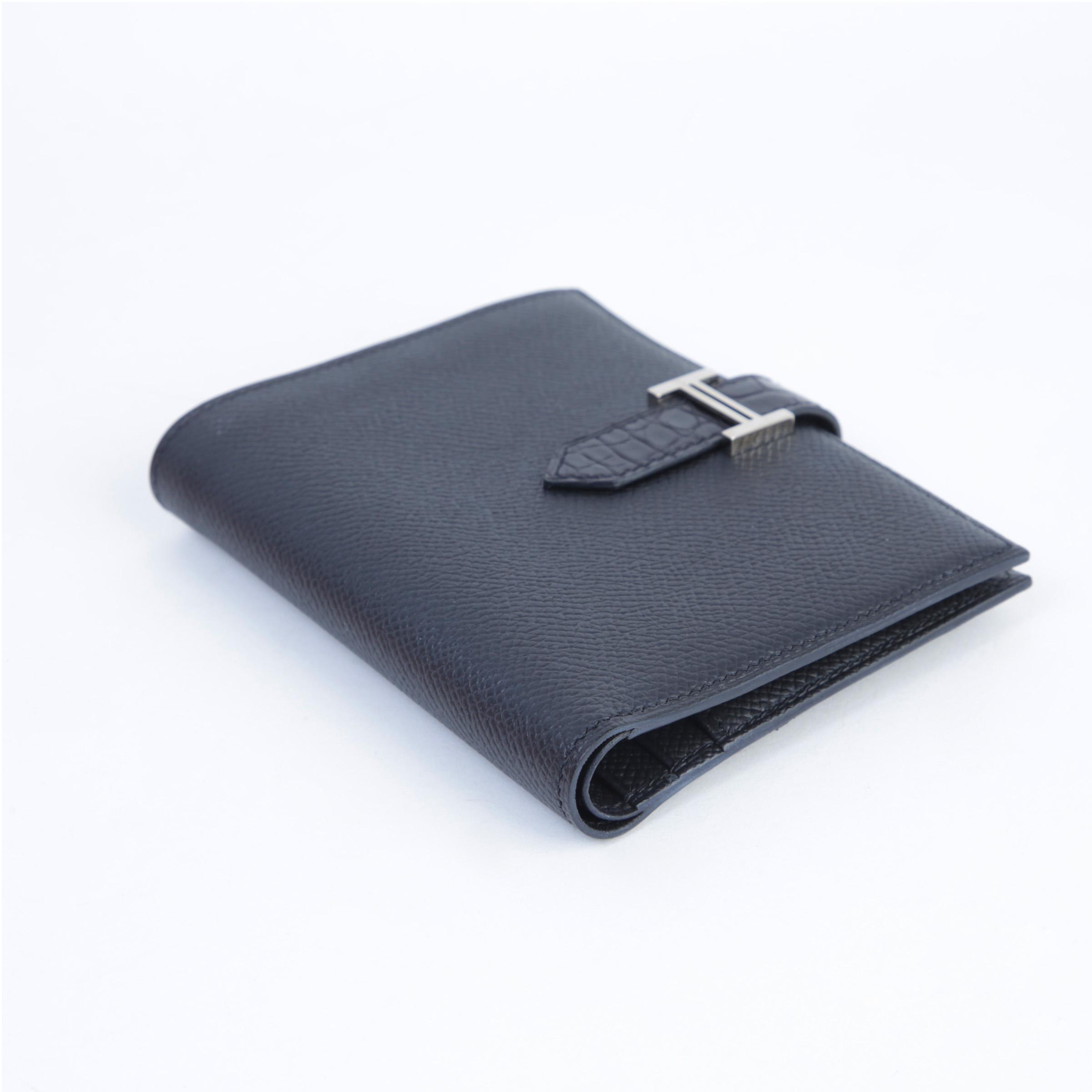 Very Good ( Rank A)  HERMÈS  Bearn Compact wallet Noir (89) Epsom Alligator Black hardware Z (2021) - 4