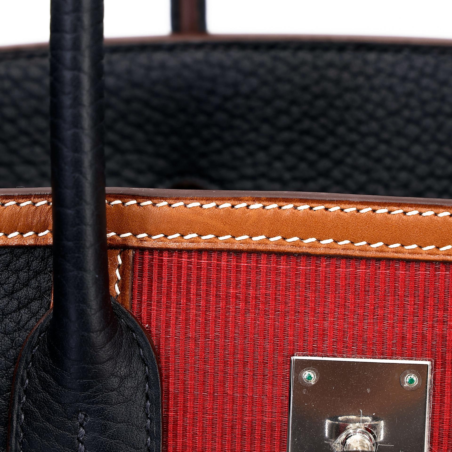Excellent ( Rank SA ) HERMÈS Limited Edition Birkin 35 Club Bleu Indigo (76) Rouge H (55) Fjord Barenia Palladium hardware Square Q (2013) - 18