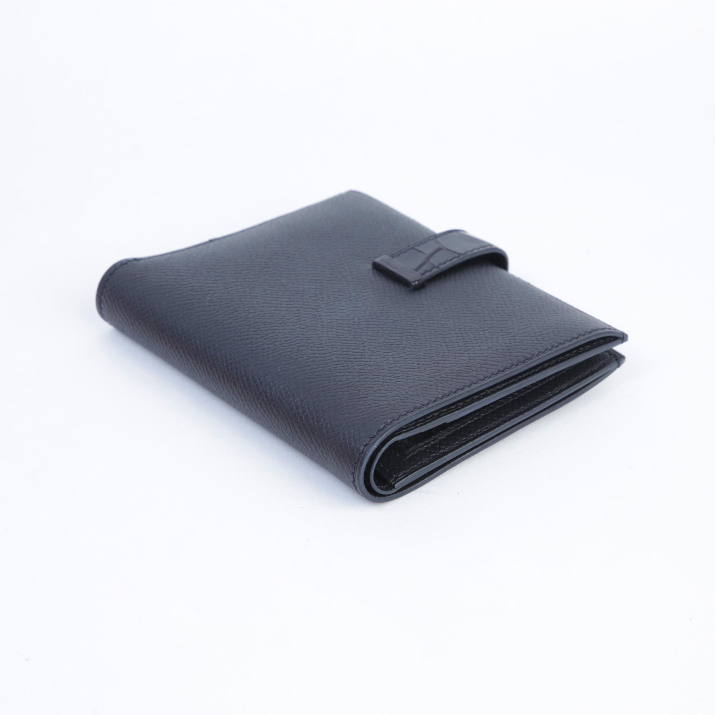 Very Good ( Rank A)  HERMÈS  Bearn Compact wallet Noir (89) Epsom Alligator Black hardware Z (2021) - 6