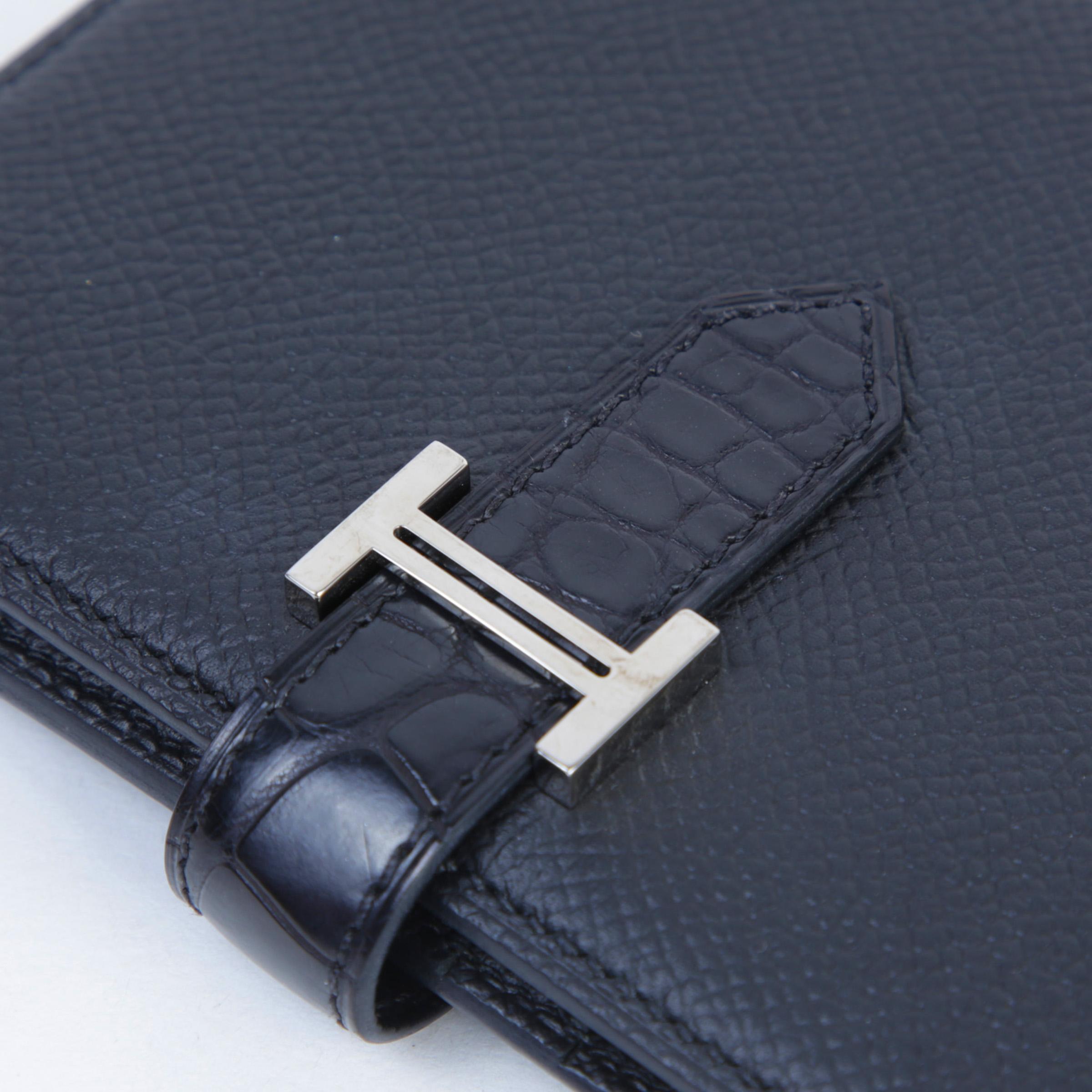 Very Good ( Rank A)  HERMÈS  Bearn Compact wallet Noir (89) Epsom Alligator Black hardware Z (2021) - 7