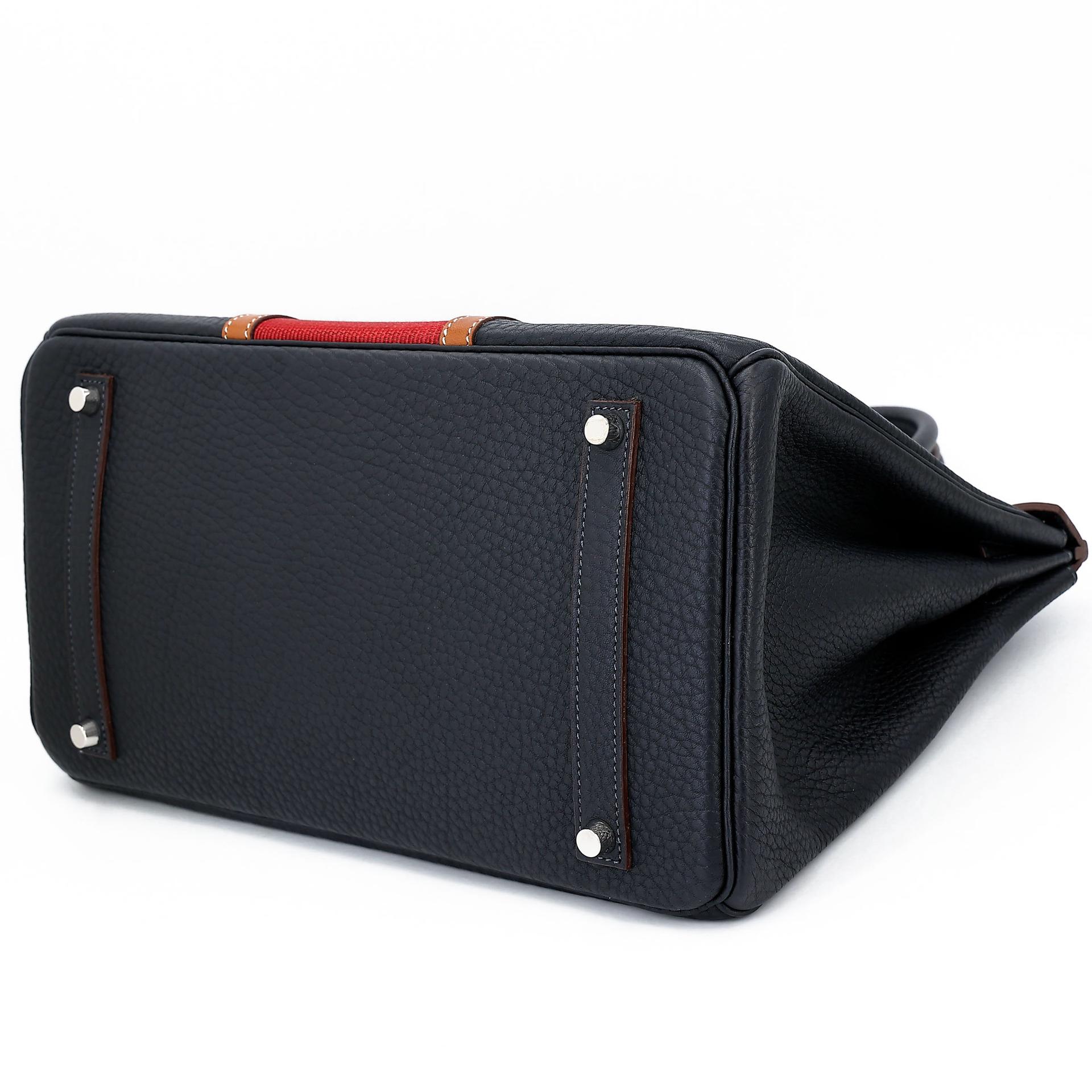 Excellent ( Rank SA ) HERMÈS Limited Edition Birkin 35 Club Bleu Indigo (76) Rouge H (55) Fjord Barenia Palladium hardware Square Q (2013) - 6