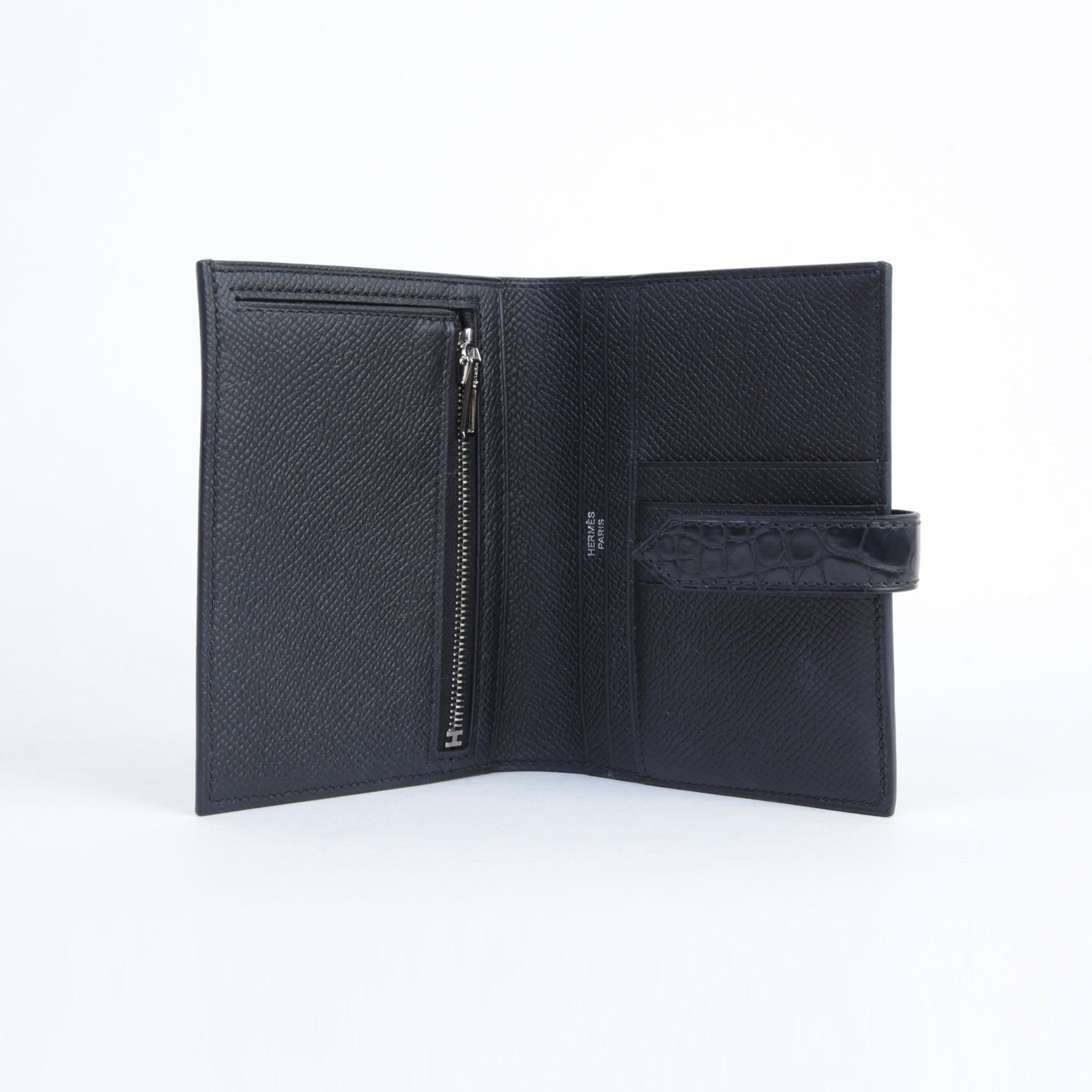 Very Good ( Rank A)  HERMÈS  Bearn Compact wallet Noir (89) Epsom Alligator Black hardware Z (2021) - 8