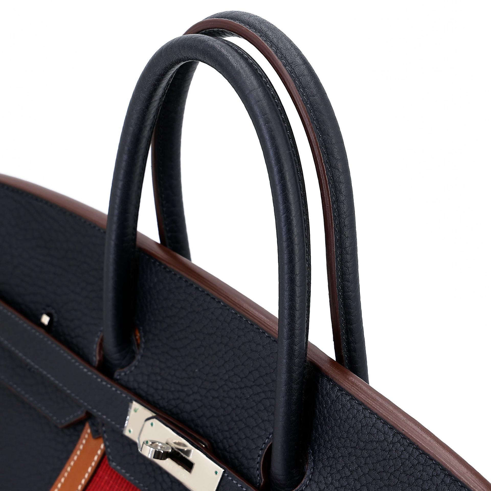 Excellent ( Rank SA ) HERMÈS Limited Edition Birkin 35 Club Bleu Indigo (76) Rouge H (55) Fjord Barenia Palladium hardware Square Q (2013) - 5