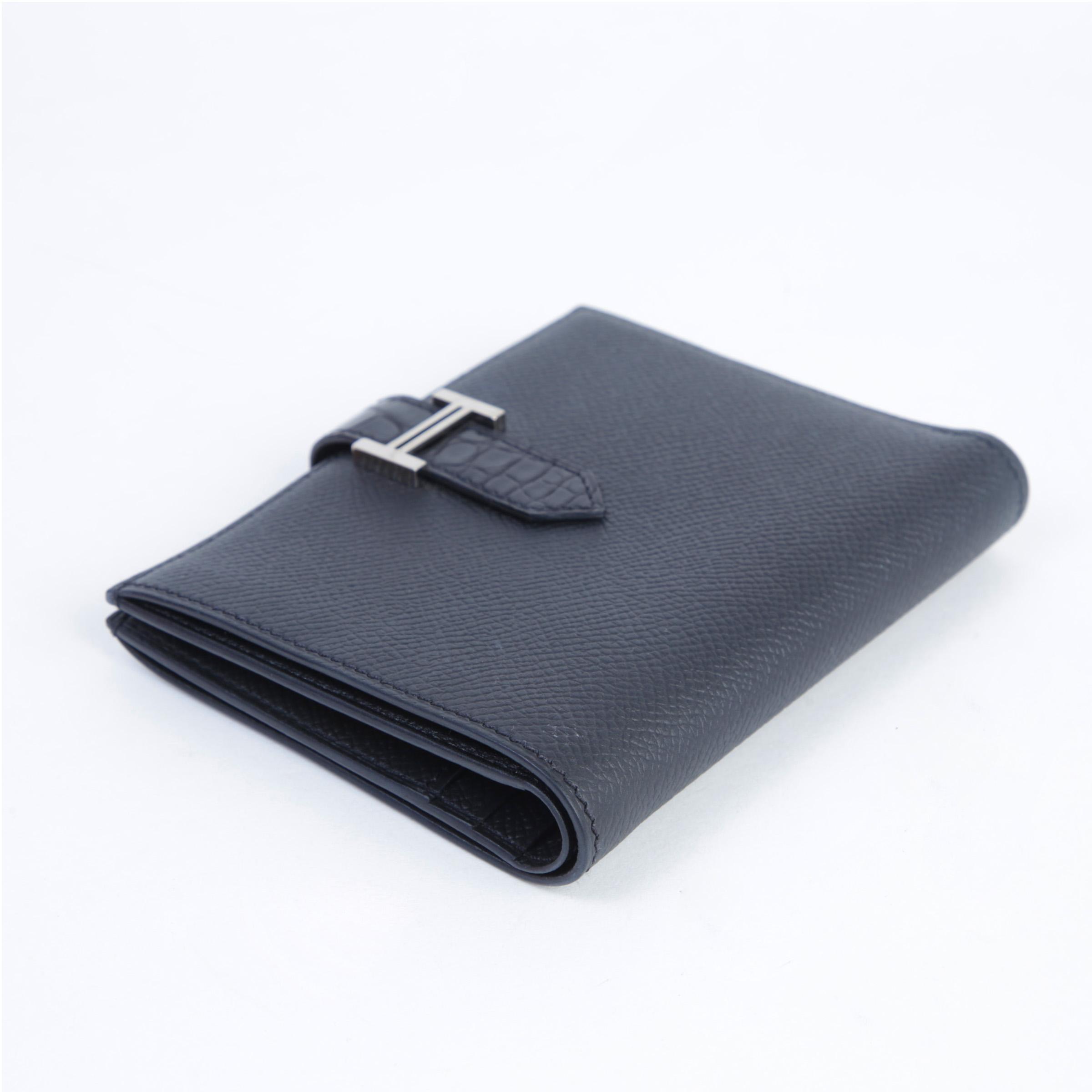 Very Good ( Rank A)  HERMÈS  Bearn Compact wallet Noir (89) Epsom Alligator Black hardware Z (2021) - 3