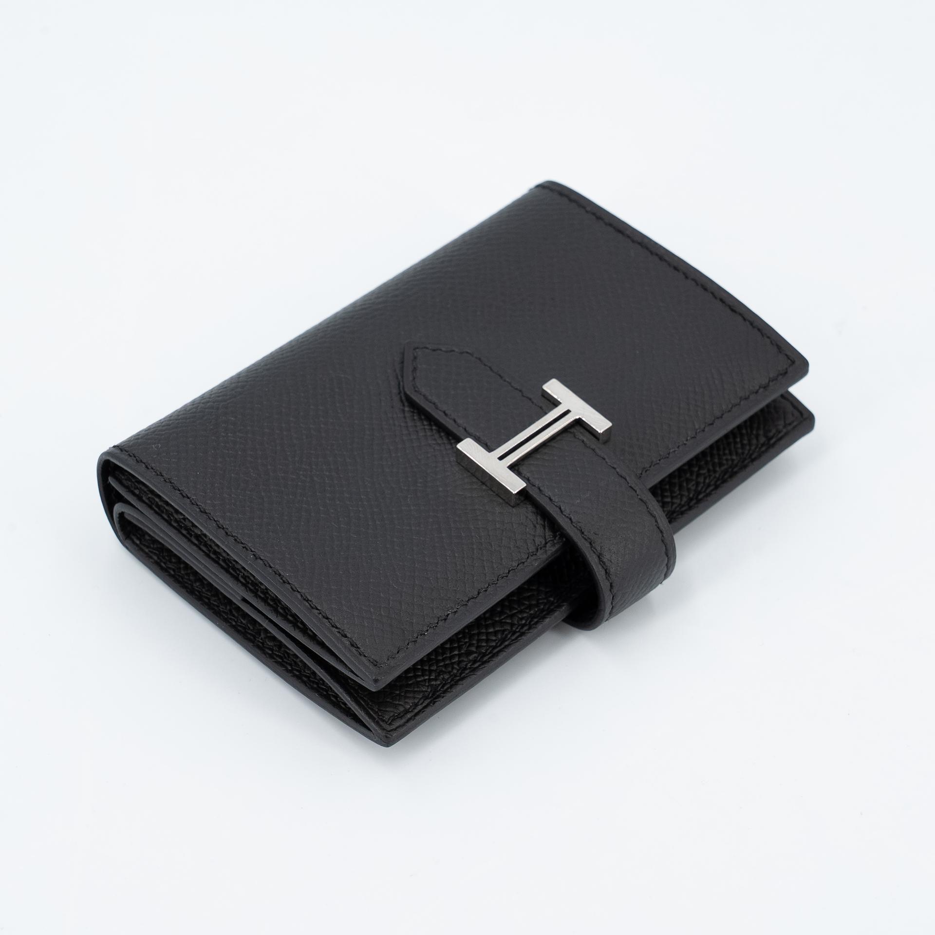 Excellent ( Rank SA ) HERMÈS Bearn Card Holder Noir (89) Epsom Palladium hardware Z (2021) - 6