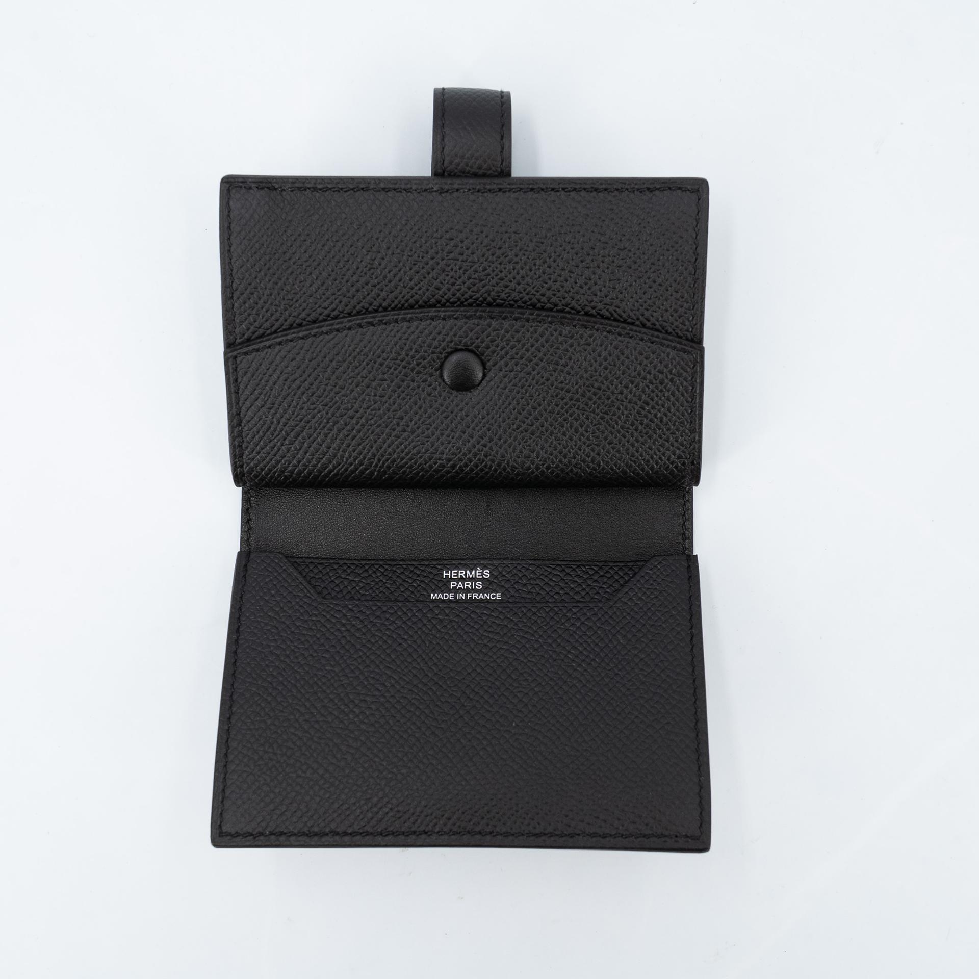 Excellent ( Rank SA ) HERMÈS Bearn Card Holder Noir (89) Epsom Palladium hardware Z (2021) - 10