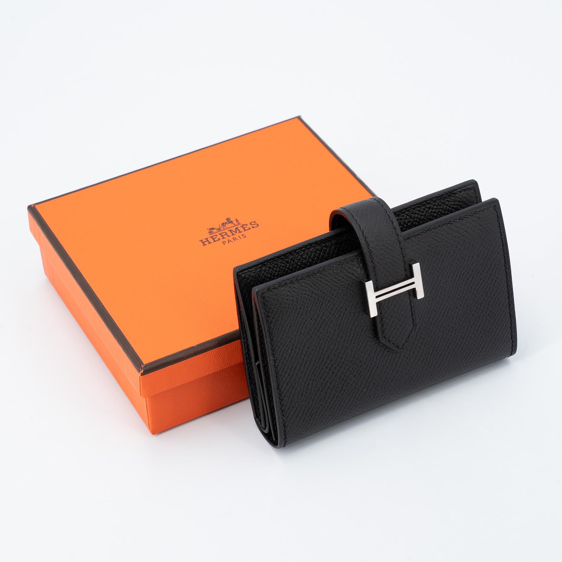 Excellent ( Rank SA ) HERMÈS Bearn Card Holder Noir (89) Epsom Palladium hardware Z (2021) - 4
