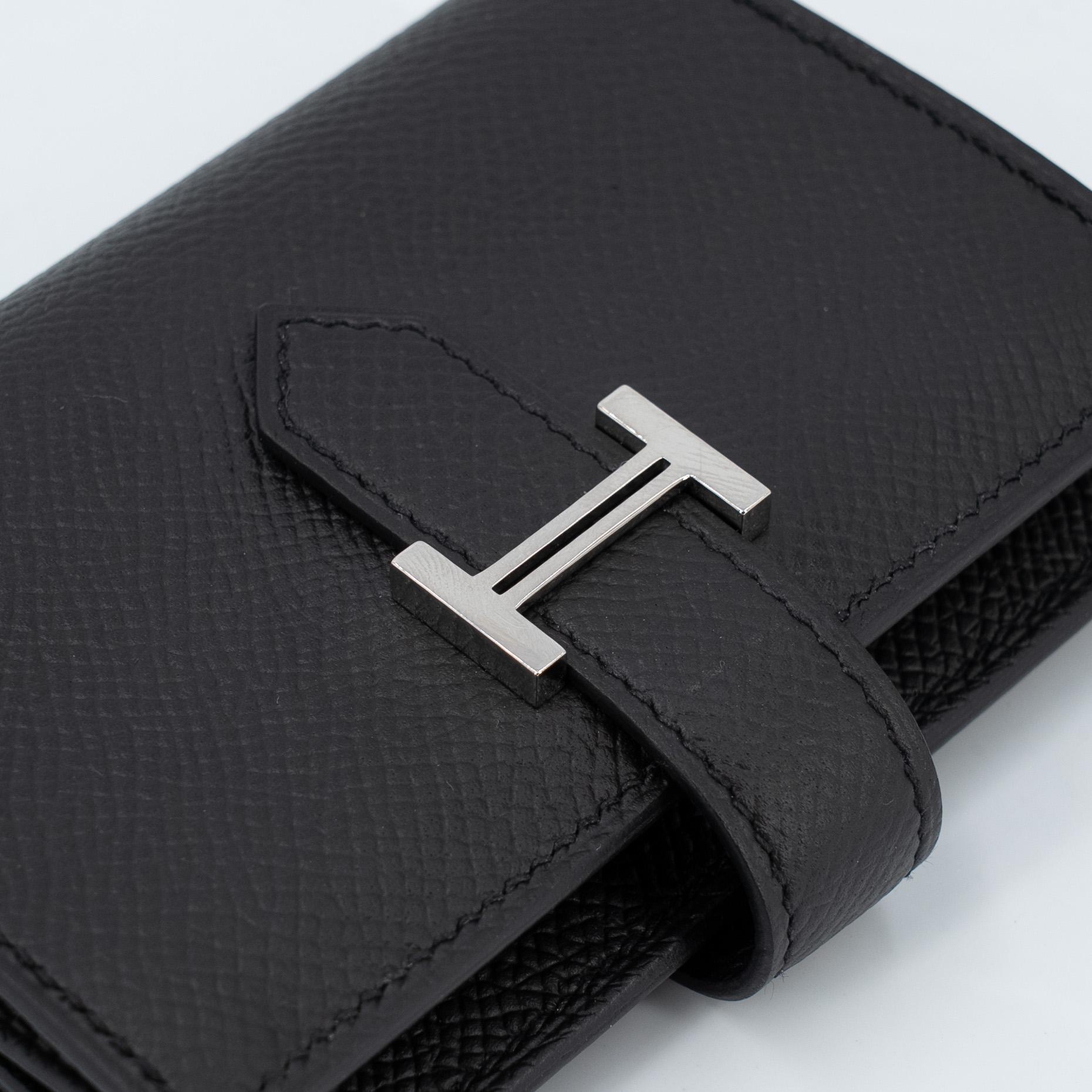 Excellent ( Rank SA ) HERMÈS Bearn Card Holder Noir (89) Epsom Palladium hardware Z (2021) - 5