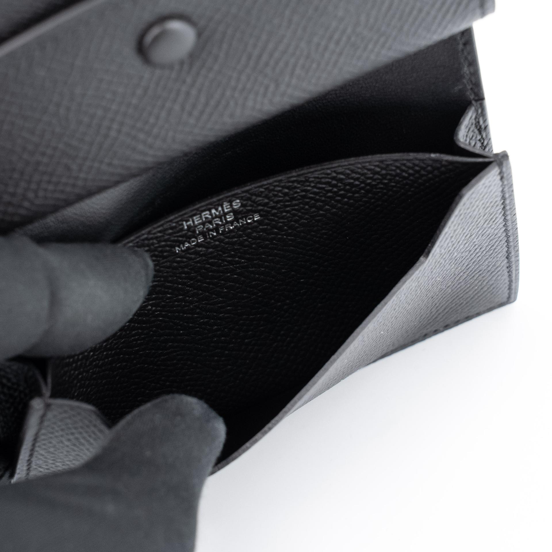 Excellent ( Rank SA ) HERMÈS Bearn Card Holder Noir (89) Epsom Palladium hardware Z (2021) - 14