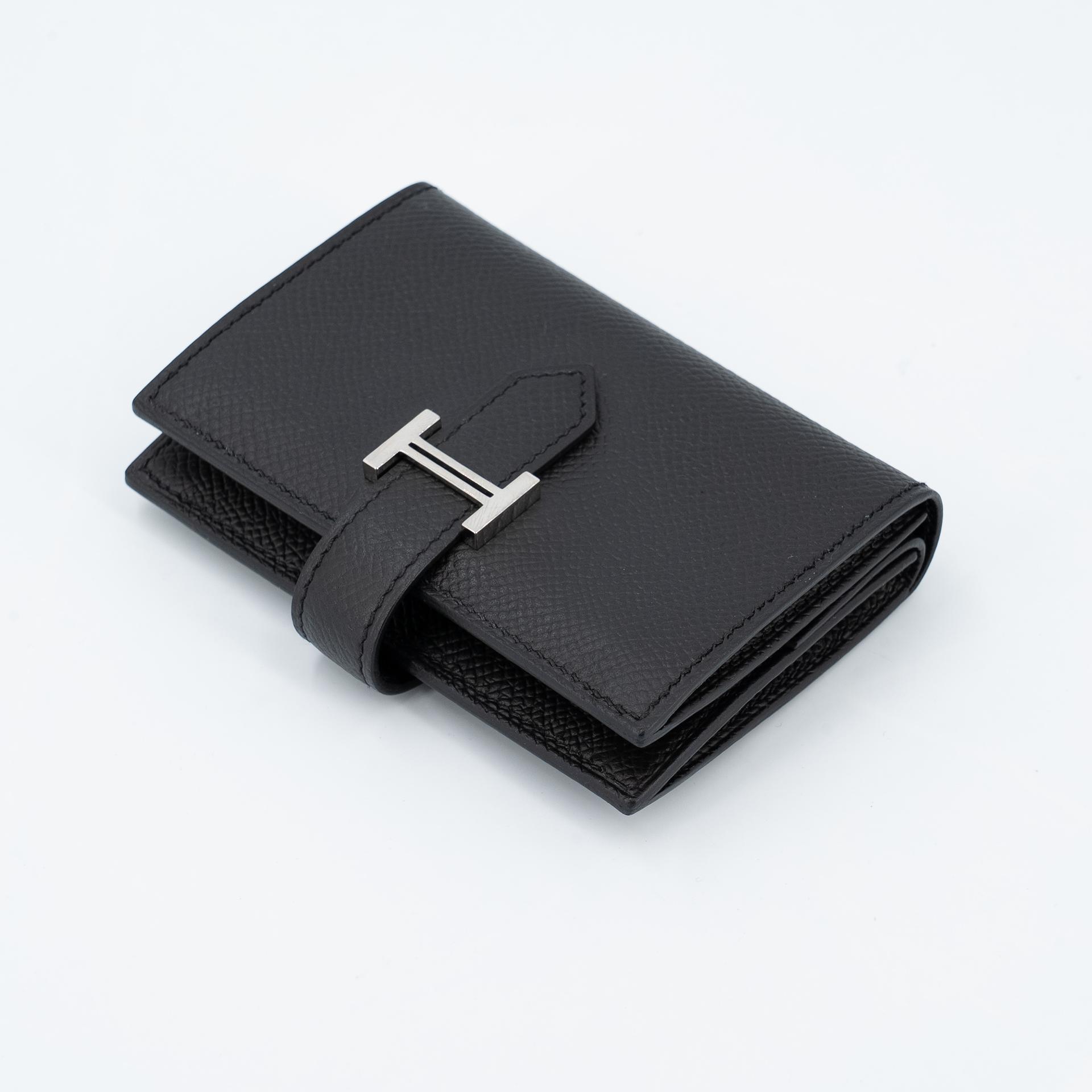 Excellent ( Rank SA ) HERMÈS Bearn Card Holder Noir (89) Epsom Palladium hardware Z (2021) - 7