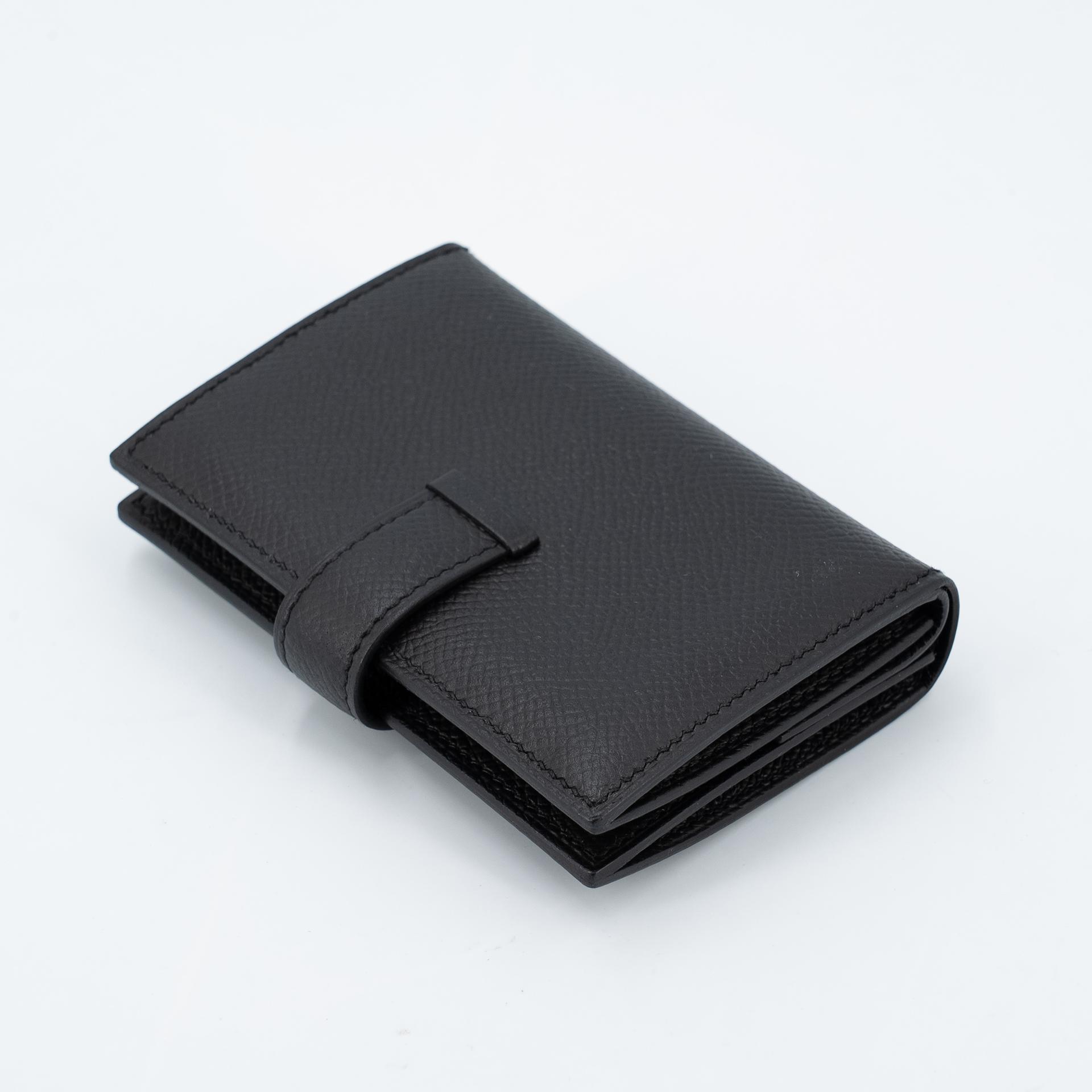 Excellent ( Rank SA ) HERMÈS Bearn Card Holder Noir (89) Epsom Palladium hardware Z (2021) - 8