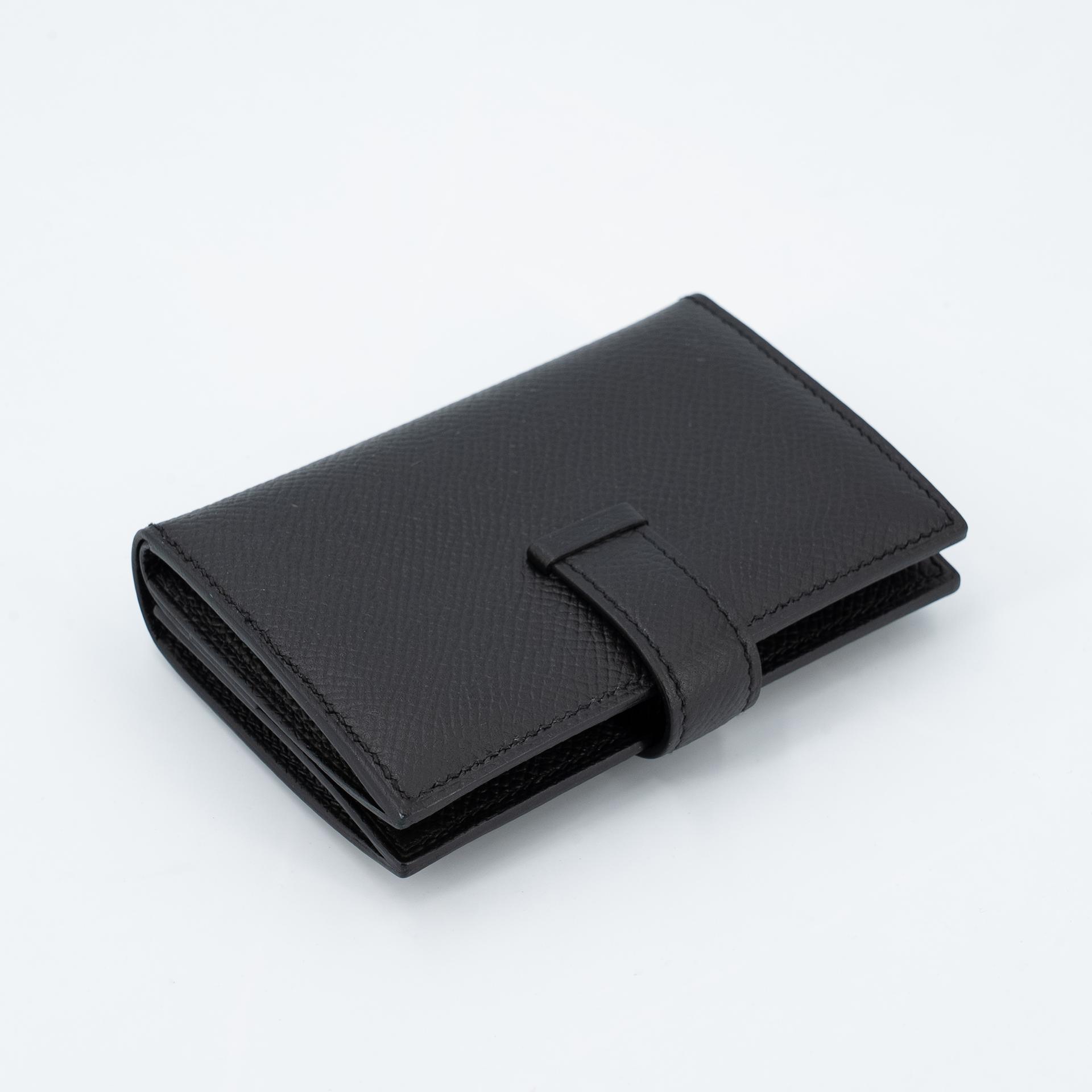 Excellent ( Rank SA ) HERMÈS Bearn Card Holder Noir (89) Epsom Palladium hardware Z (2021) - 9