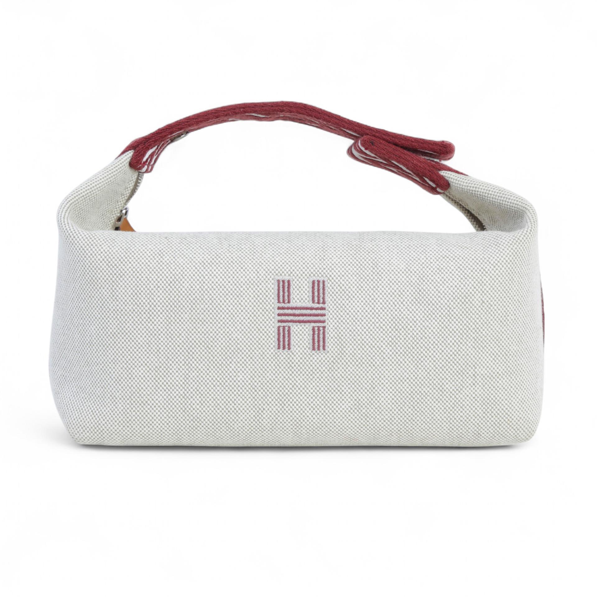 Excellent ( Rank SA ) HERMÈS Bride-a-Brac Case PM Ecru Bordeaux (57) Canvas Palladium hardware - 1