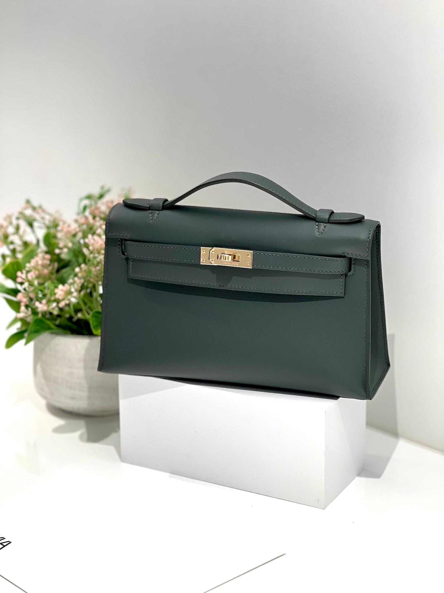 Brand New ( Rank N ) HERMÈS Kelly Pochette Vert Mangrove (Q0) Swift Permabrass hardware K (2025) - 4
