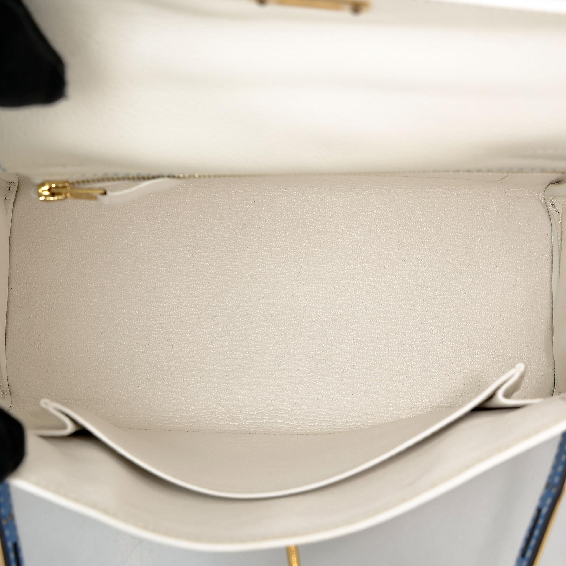 SA超美品 HERMÈS 愛馬仕 馬蹄印定制 Kelly 25 01 純白色 White T7 水妖藍 Bleu Hydra Evercolor皮 拉絲金扣 D刻 2019年 - 22
