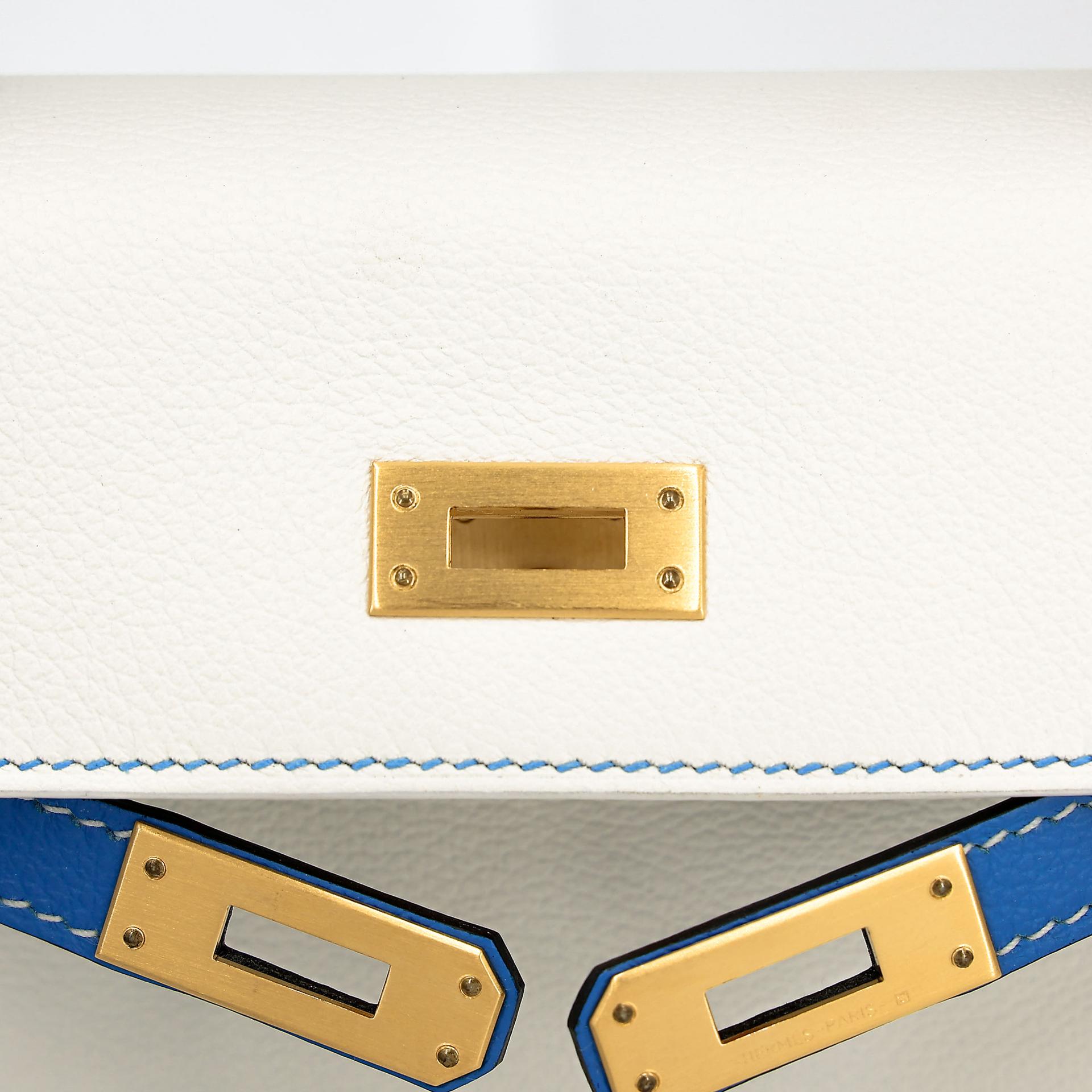 SA超美品 HERMÈS 愛馬仕 馬蹄印定制 Kelly 25 01 純白色 White T7 水妖藍 Bleu Hydra Evercolor皮 拉絲金扣 D刻 2019年 - 15