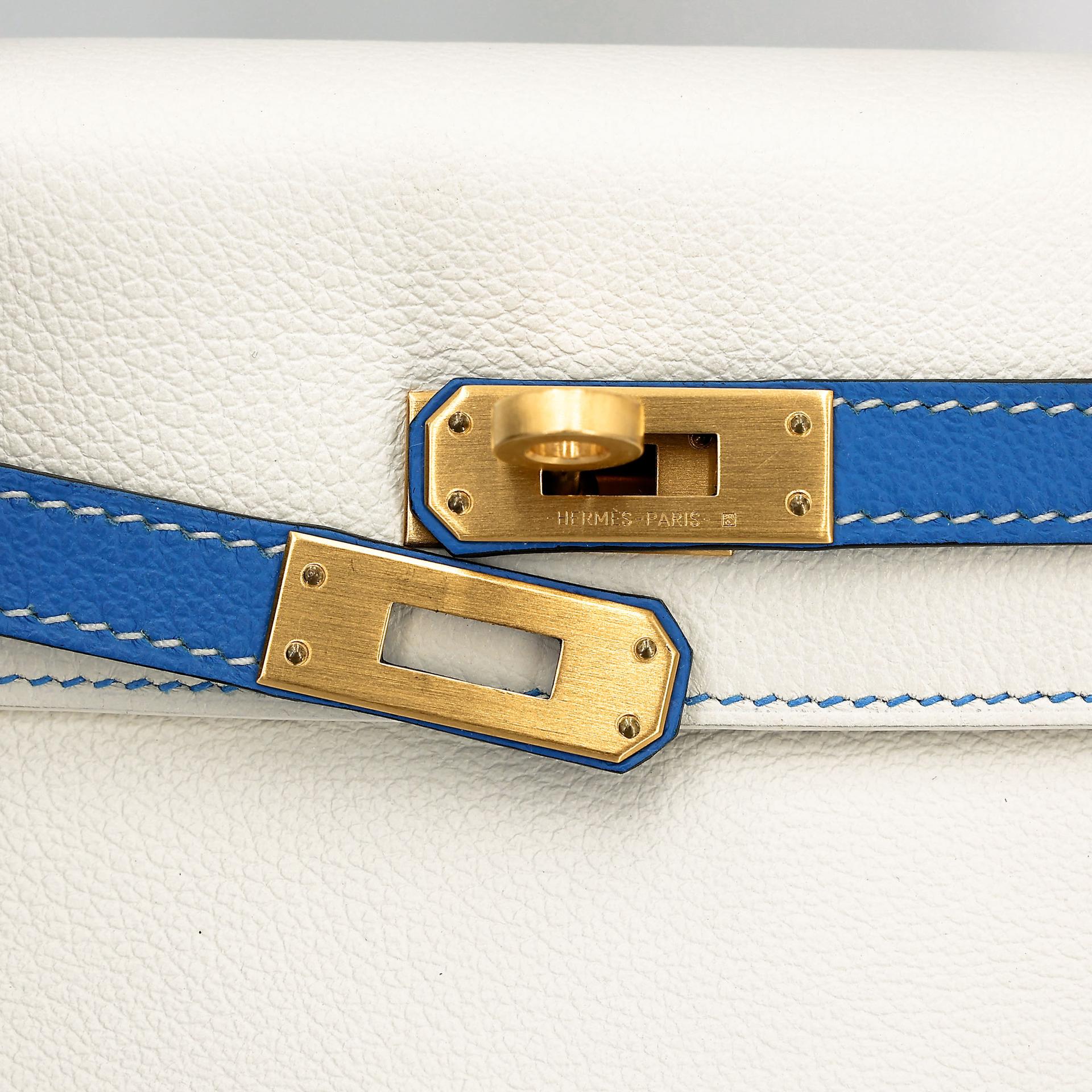SA超美品 HERMÈS 愛馬仕 馬蹄印定制 Kelly 25 01 純白色 White T7 水妖藍 Bleu Hydra Evercolor皮 拉絲金扣 D刻 2019年 - 13