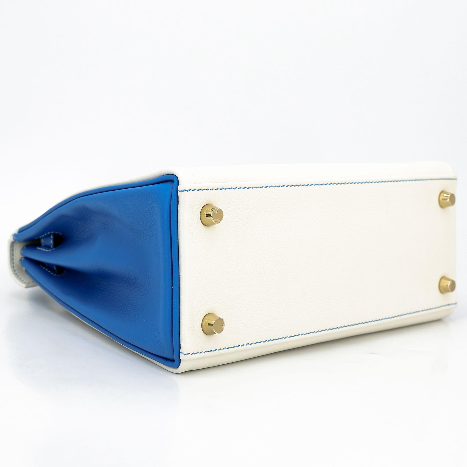 SA超美品 HERMÈS 愛馬仕 馬蹄印定制 Kelly 25 01 純白色 White T7 水妖藍 Bleu Hydra Evercolor皮 拉絲金扣 D刻 2019年 - 8