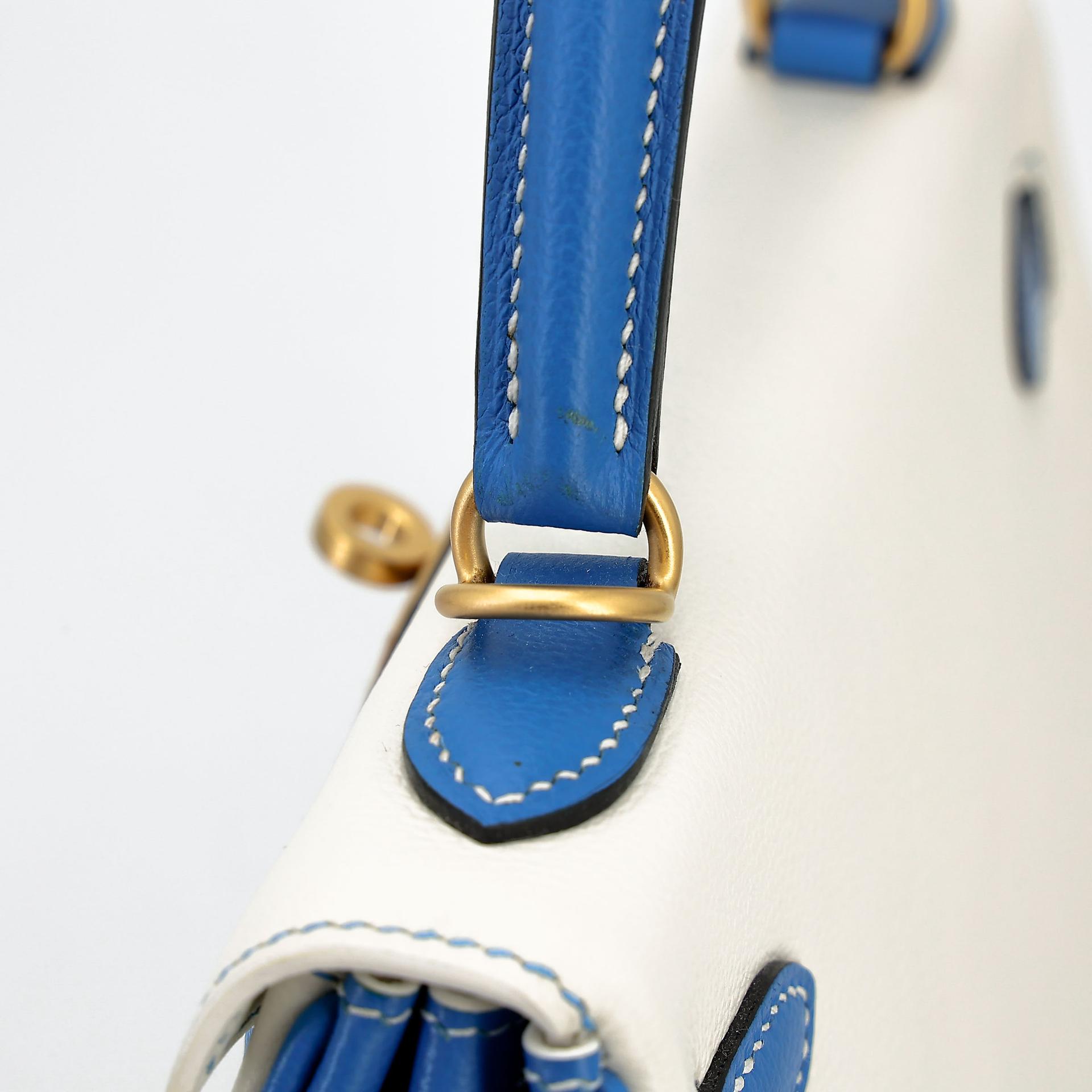 SA超美品 HERMÈS 愛馬仕 馬蹄印定制 Kelly 25 01 純白色 White T7 水妖藍 Bleu Hydra Evercolor皮 拉絲金扣 D刻 2019年 - 9