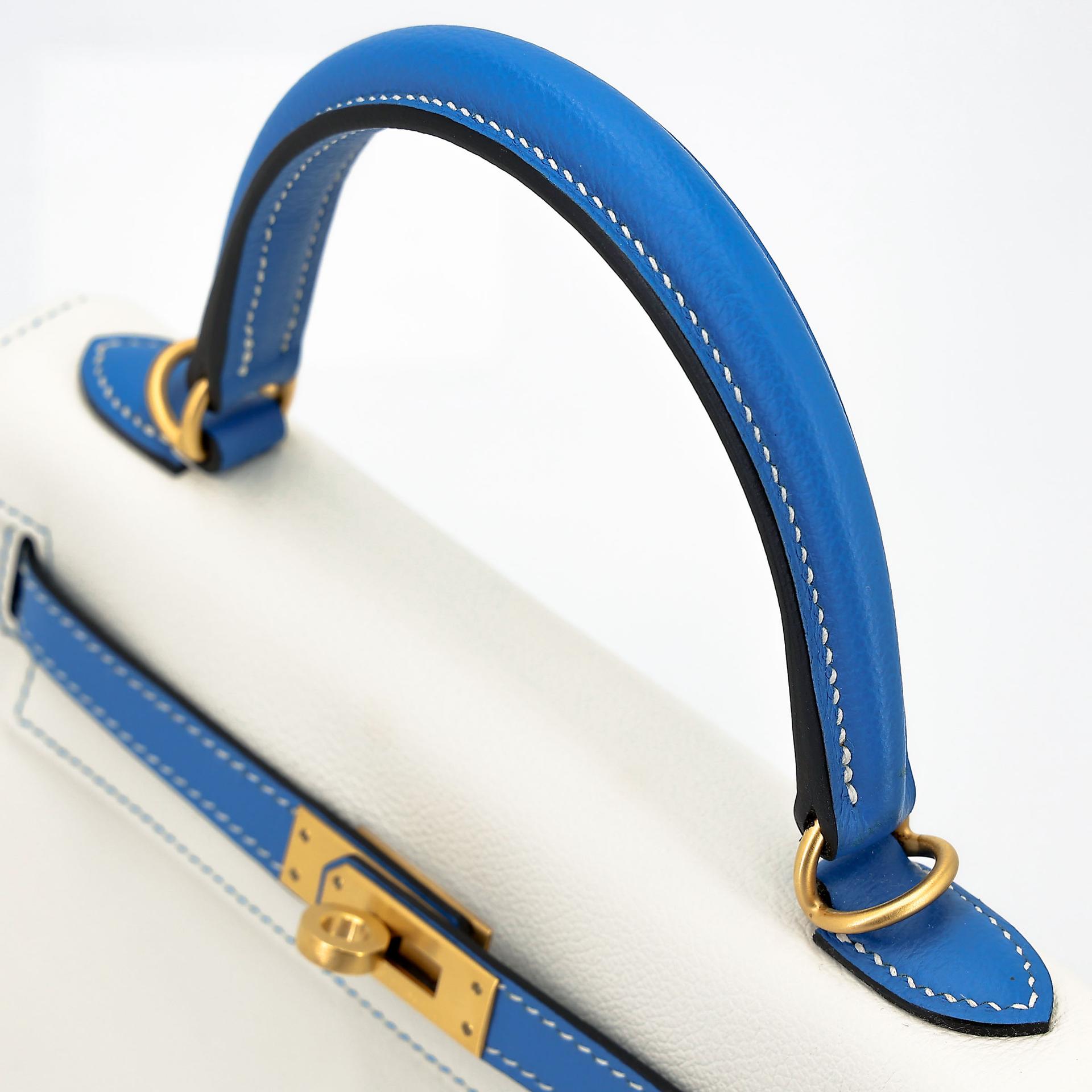 SA超美品 HERMÈS 愛馬仕 馬蹄印定制 Kelly 25 01 純白色 White T7 水妖藍 Bleu Hydra Evercolor皮 拉絲金扣 D刻 2019年 - 4