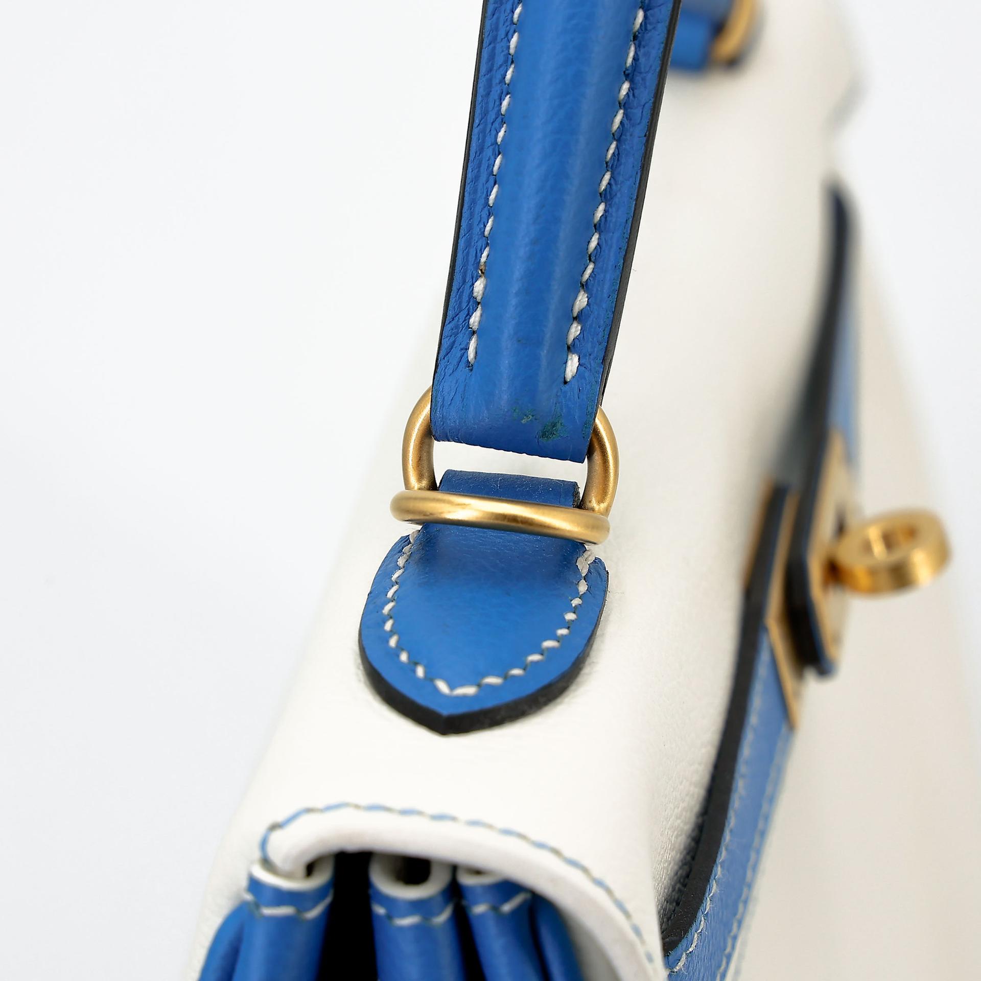 SA超美品 HERMÈS 愛馬仕 馬蹄印定制 Kelly 25 01 純白色 White T7 水妖藍 Bleu Hydra Evercolor皮 拉絲金扣 D刻 2019年 - 10