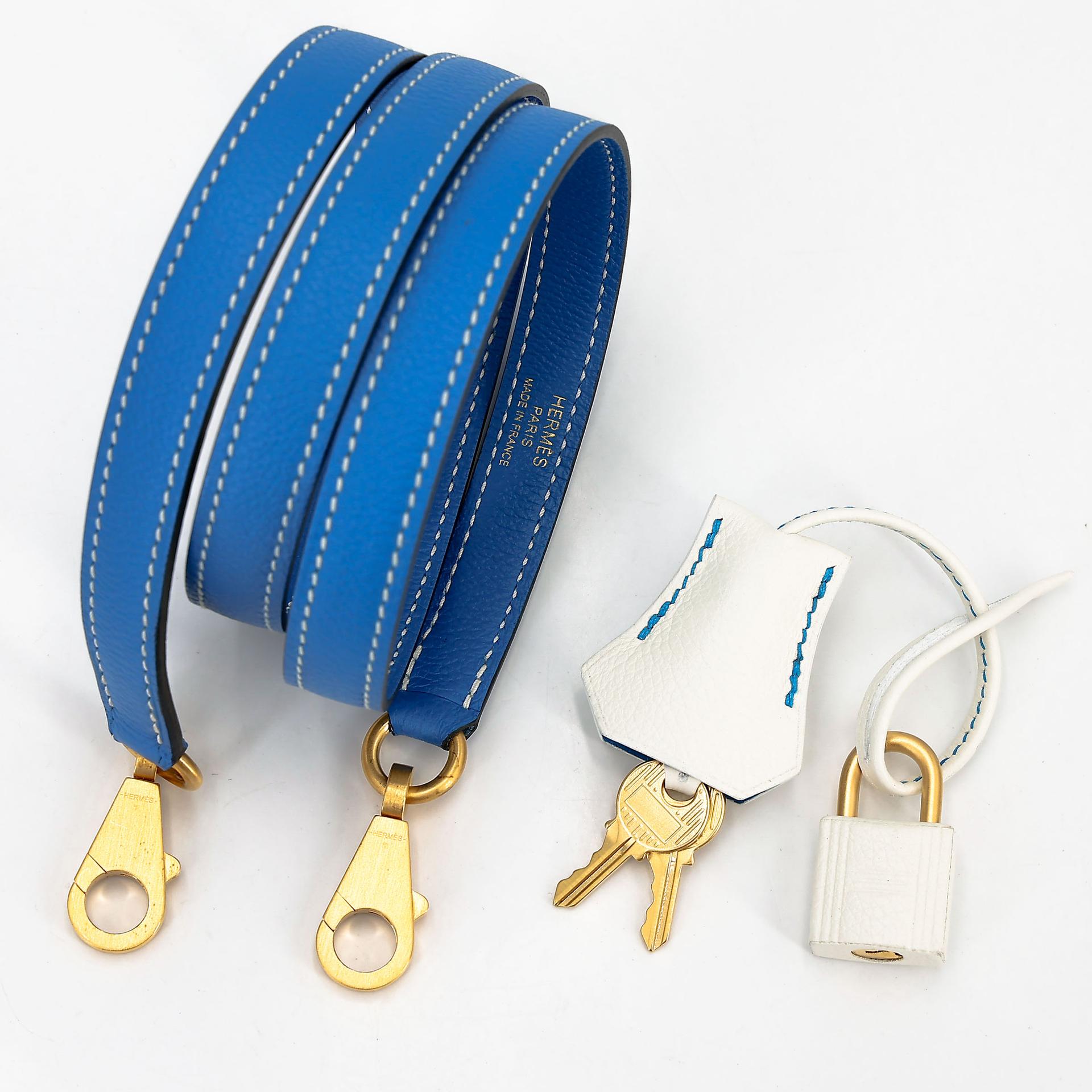 SA超美品 HERMÈS 愛馬仕 馬蹄印定制 Kelly 25 01 純白色 White T7 水妖藍 Bleu Hydra Evercolor皮 拉絲金扣 D刻 2019年 - 23