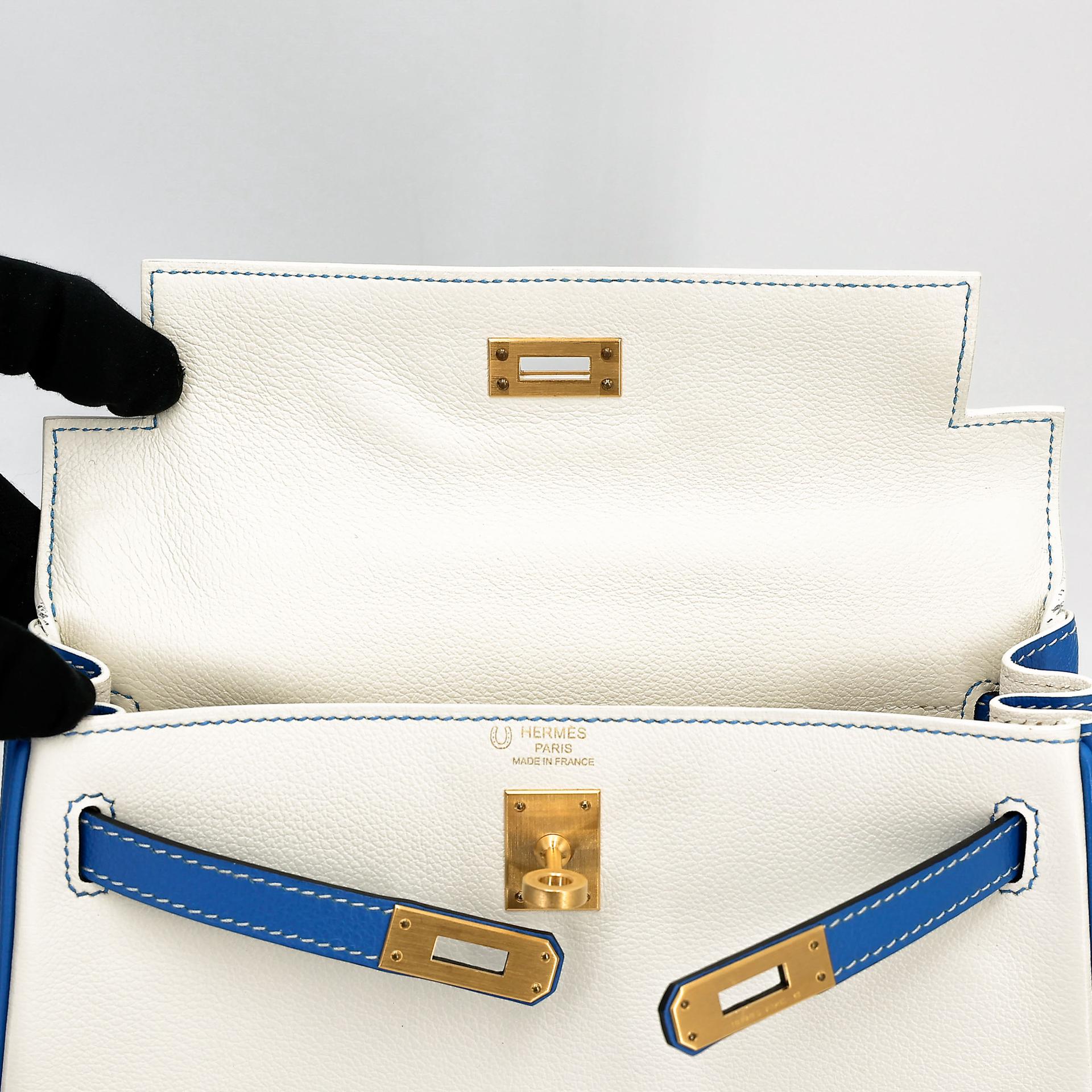 SA超美品 HERMÈS 愛馬仕 馬蹄印定制 Kelly 25 01 純白色 White T7 水妖藍 Bleu Hydra Evercolor皮 拉絲金扣 D刻 2019年 - 17
